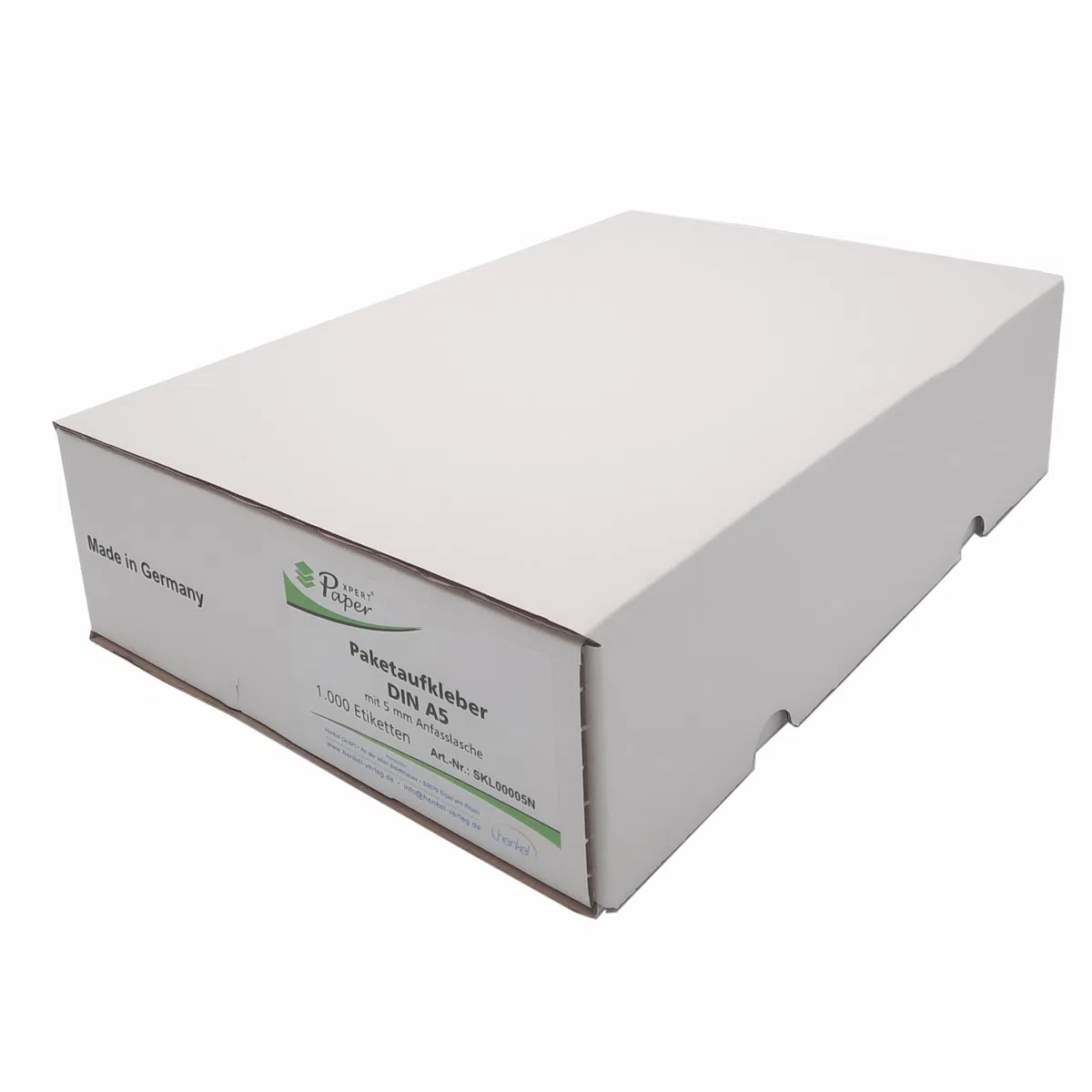 Pegatinas para paquetes/palés DIN A5 x 1000 | incluye lengüeta de 5 mm para despegar fácilmente | Autoadhesivo | para impresoras láser y de inyección de tinta – Fabricado en Alemania