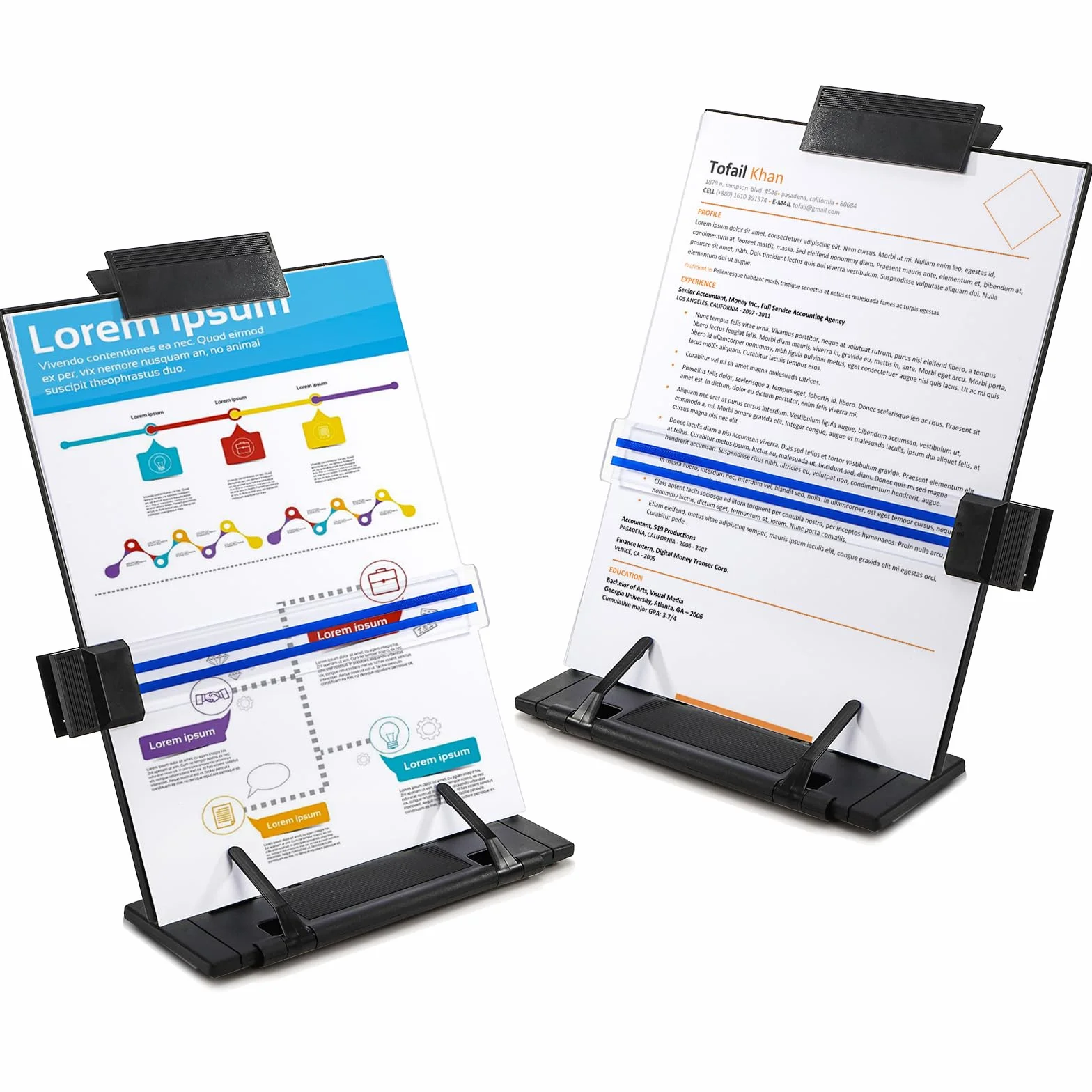 Lawei set de 2 Soporte para documentos de sobremesa con pinza ajustable y guía de líneas - Atril para documentos, cartas, legal y A4, hasta 150 hojas