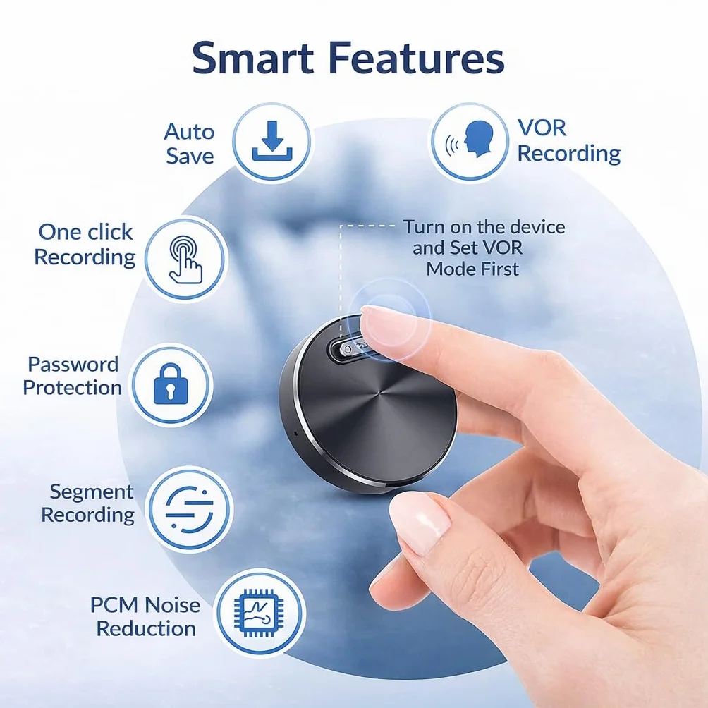 CleverTalk Q37 64GB Mini Grabadora de Voz con IA, Transcripción Automática y Traducción 100+ Idiomas, Activación por Voz, Reducción de Ruido HD, Configuración por App