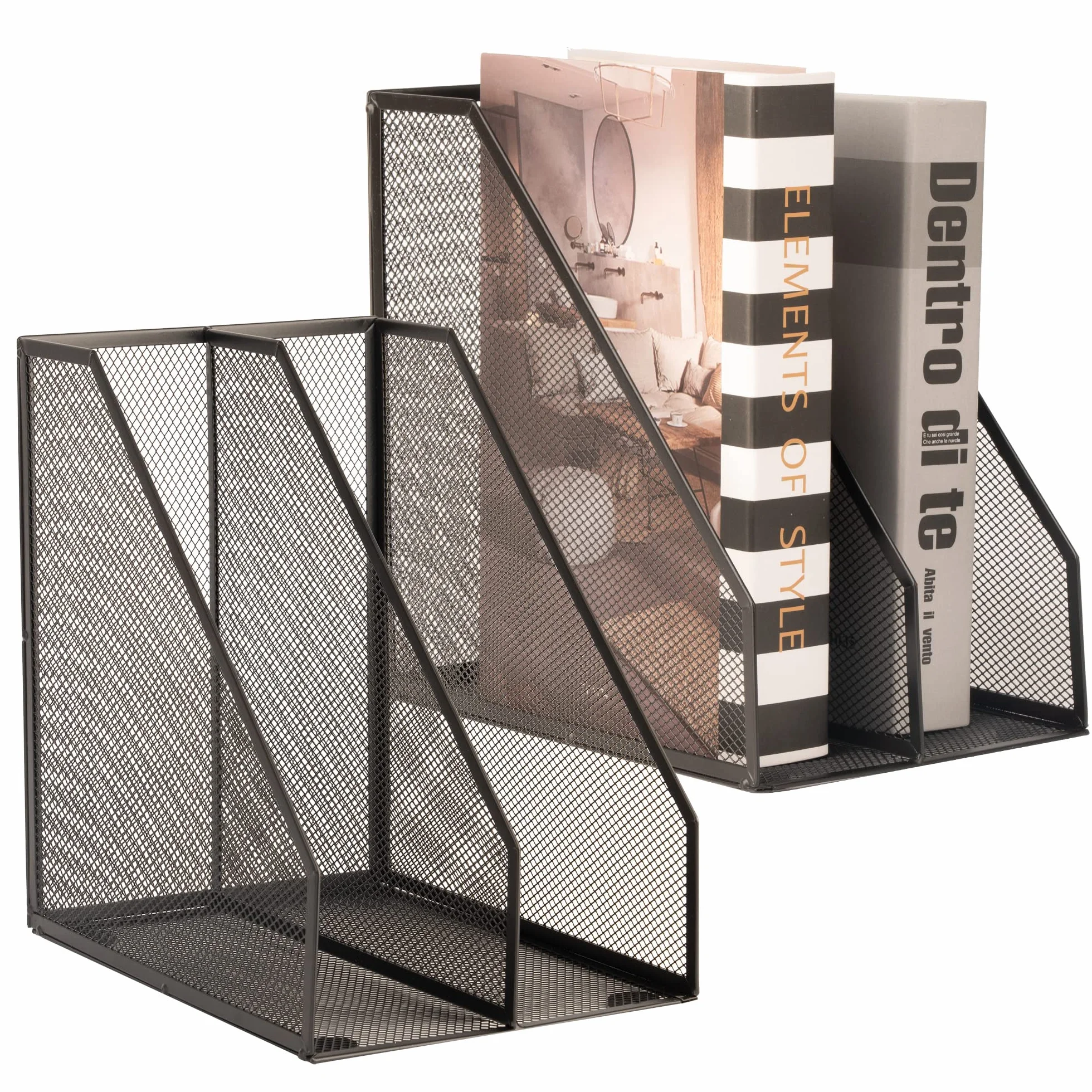 Metal Wire File Organizer, Desktop Mesh Holder, Black, 2-Pack