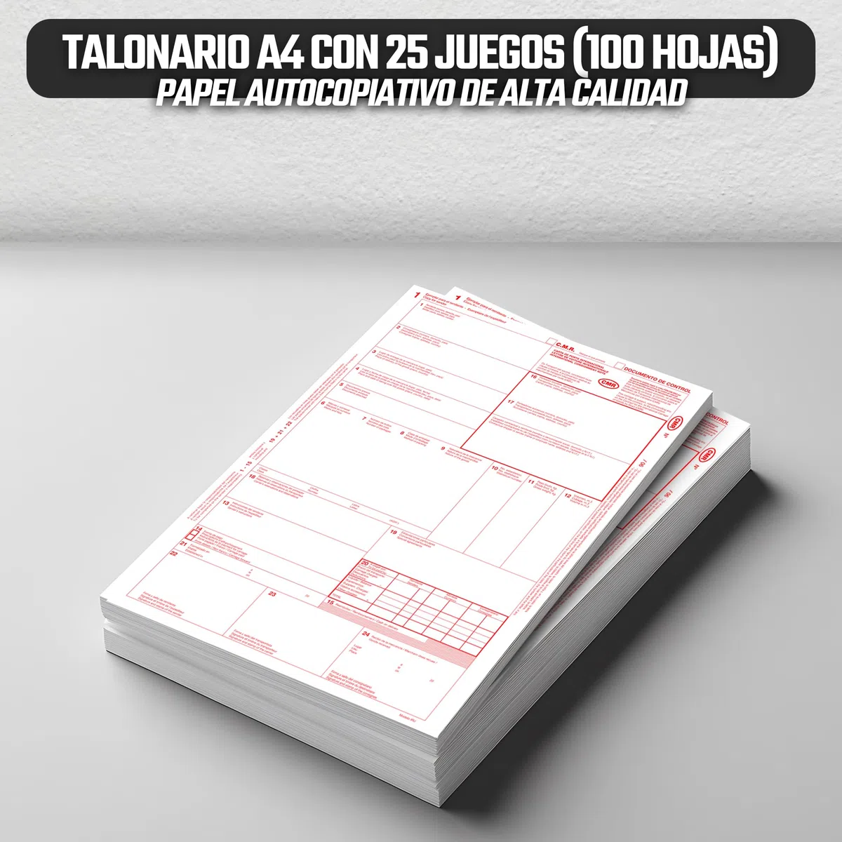 Pack 10 Talonarios CMR/DOCUMENTO DE CONTROL Autocopiativos - Transporte Nacional e Internacional - 4 Copias Numeradas - 25 Juegos Numerados - Cumple con Normativa CMR Internacional