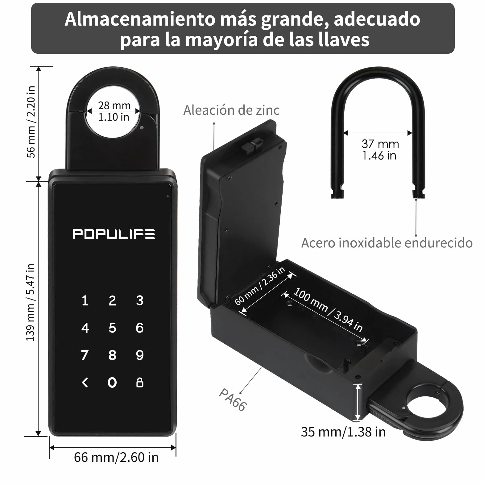 Populife Smart Caja Llaves Bluetooth con Código, Caja Seguridad Inalámbrica para Hogar
