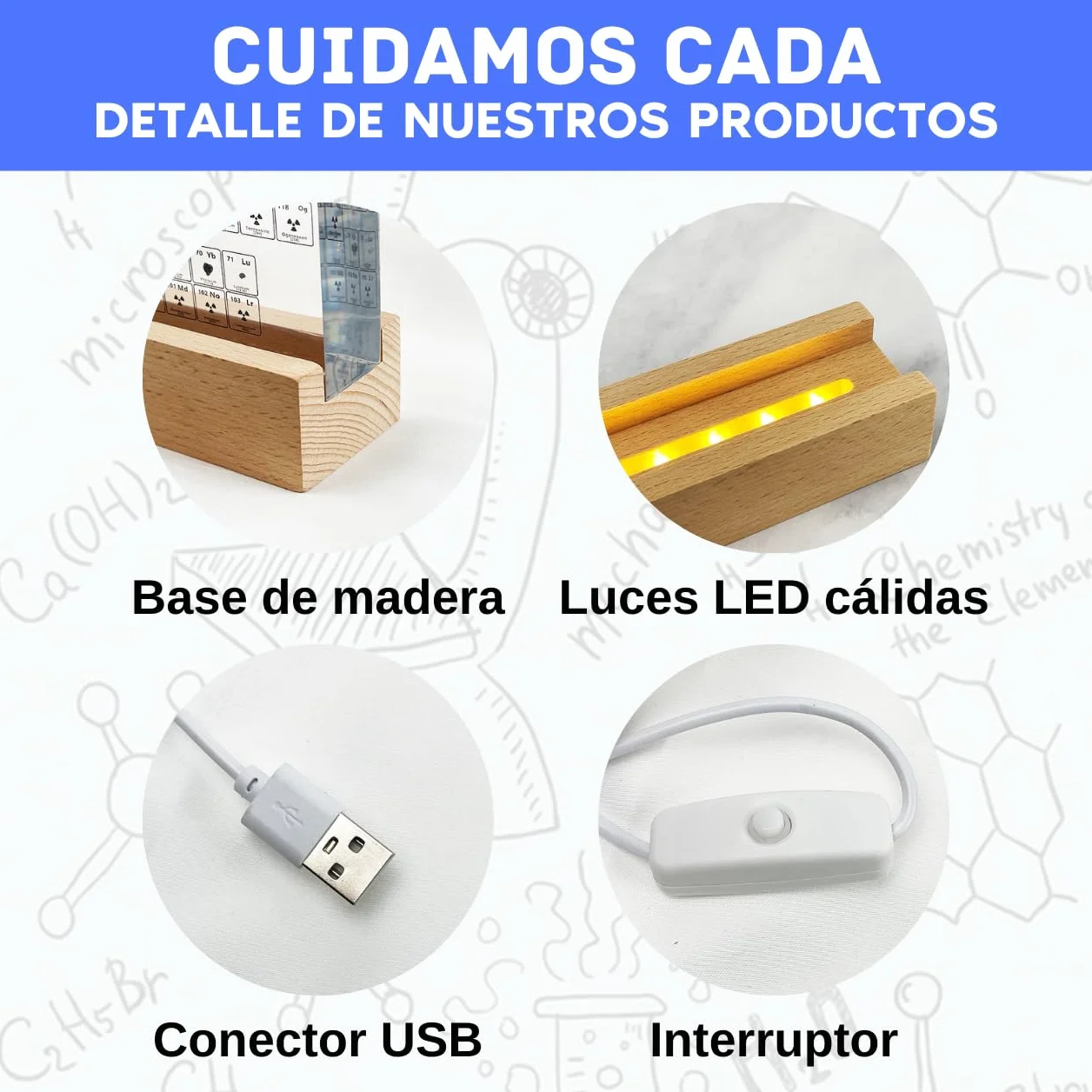 Tabla Periódica en Español Grande con Elementos Reales (21x16x4) - Póster Resina Transparente - Regalo Química