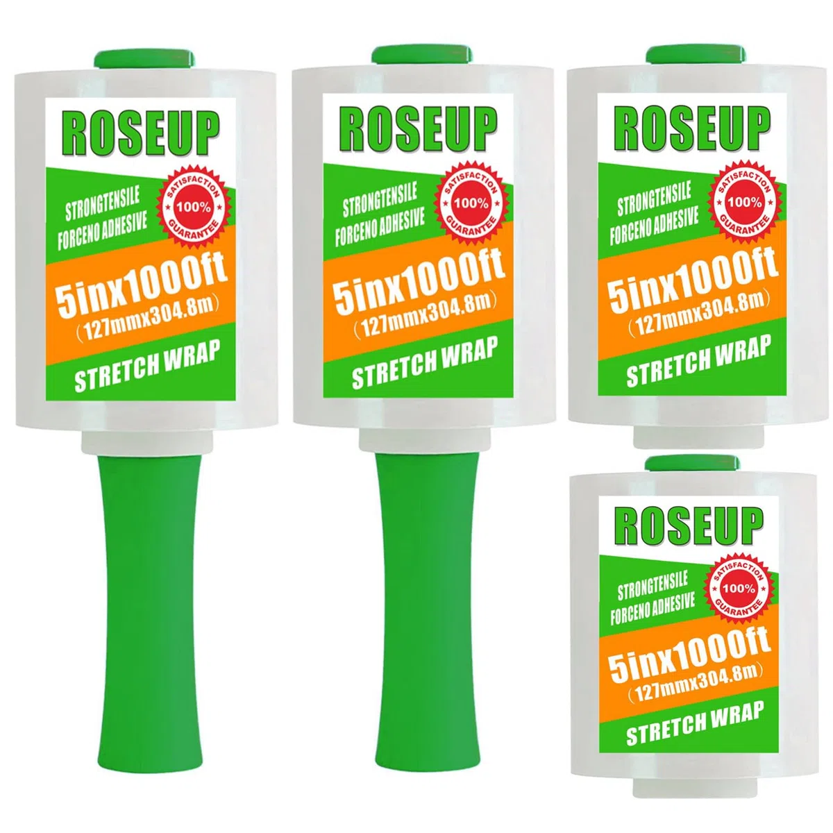 ROSEUP Rollo de película elástica transparente de 5 pulgadas x 1000 pies con asa, envoltura de plástico grueso de calibre 80 para mudanza, envoltura de palés, embalaje autoadhesivo, película retráctil