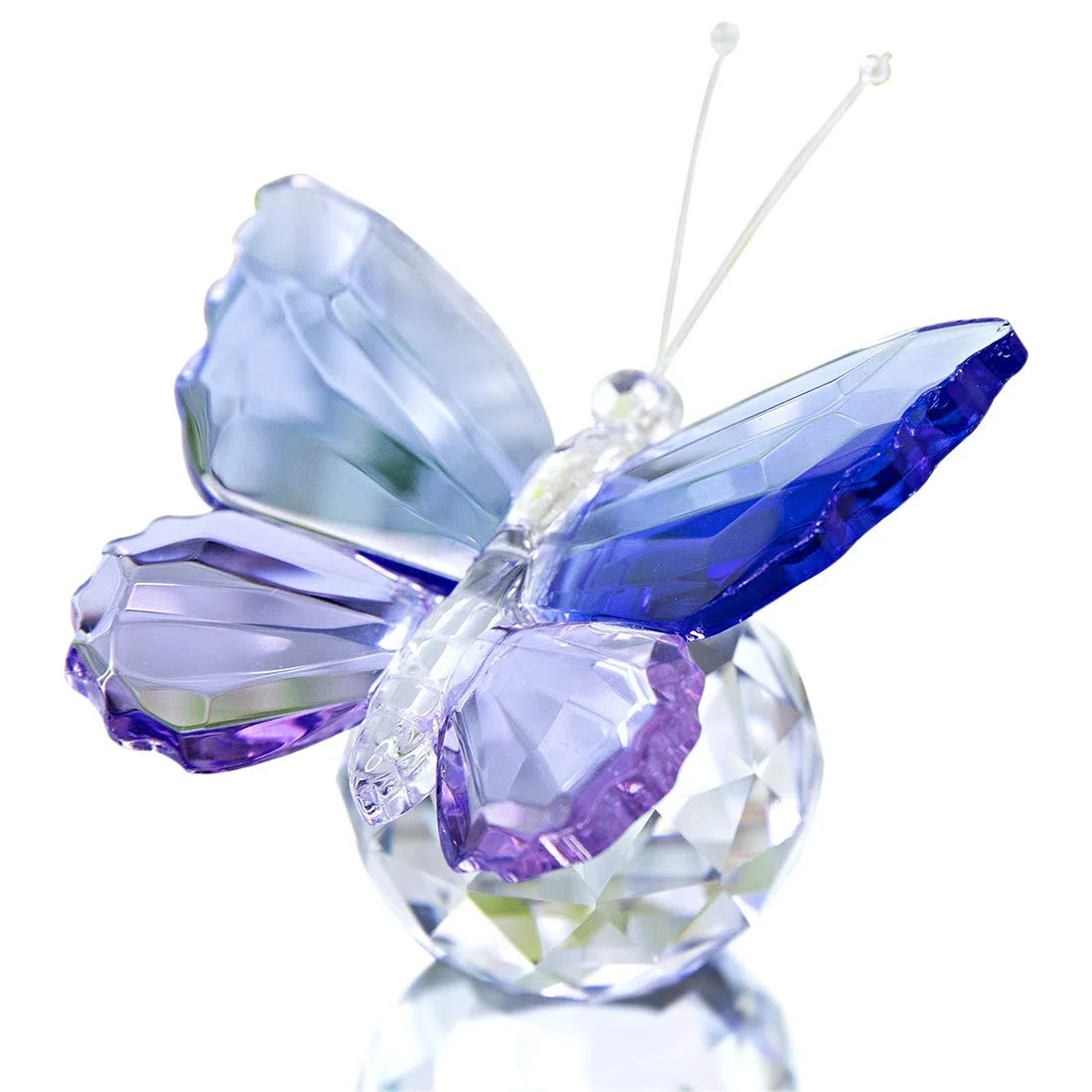 H&D Hyaline&Dora Mariposa de cristal azul y morado con base de bola, adorno decorativo de pisapapeles para sala de estar, regalos de cumpleaños de recuerdo, decoración del hogar