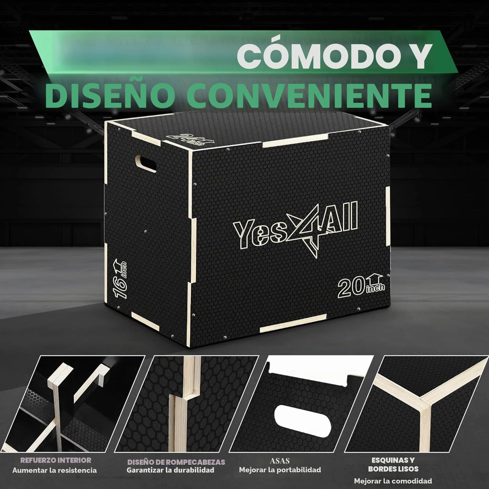 Yes4All 3 en 1 caja de madera de Plyo, plataforma de la caja pliométrica para el entrenamiento del salto, cajas del salto para el ejercicio casero del gym y el entrenamiento al aire libre