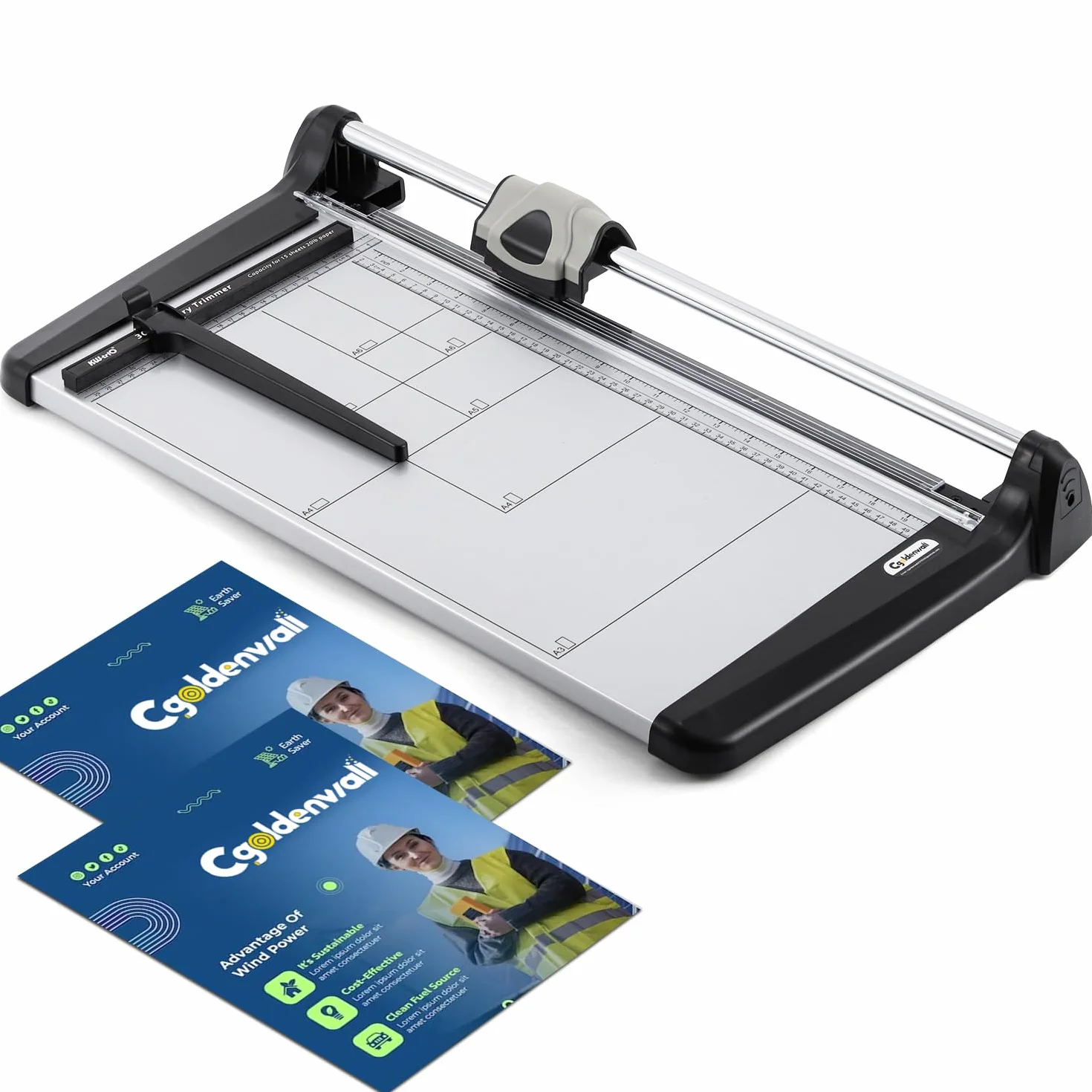 CGOLDENWALL A3 Cortador de Papel Industrial 15 Hojas Capacidad, con Regla Lateral, Medición Rejilla de A3-A6 y Protección de Seguridad, Massicot Disco Rotativa para Papel, Foto, Papel Artesanal, PVC