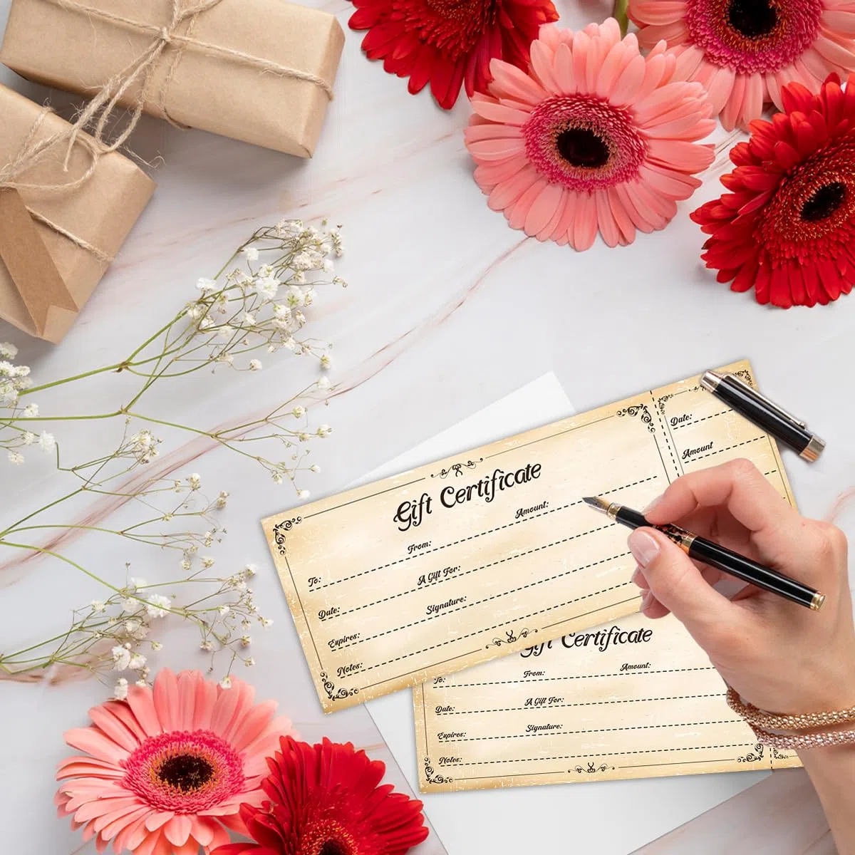 50 juegos de certificados de regalo para negocios, tarjetas de regalo en blanco, certificados con sobres, certificados de regalo para salones, restaurantes, spa, matrimonio, cumpleaños, Navidad, vales