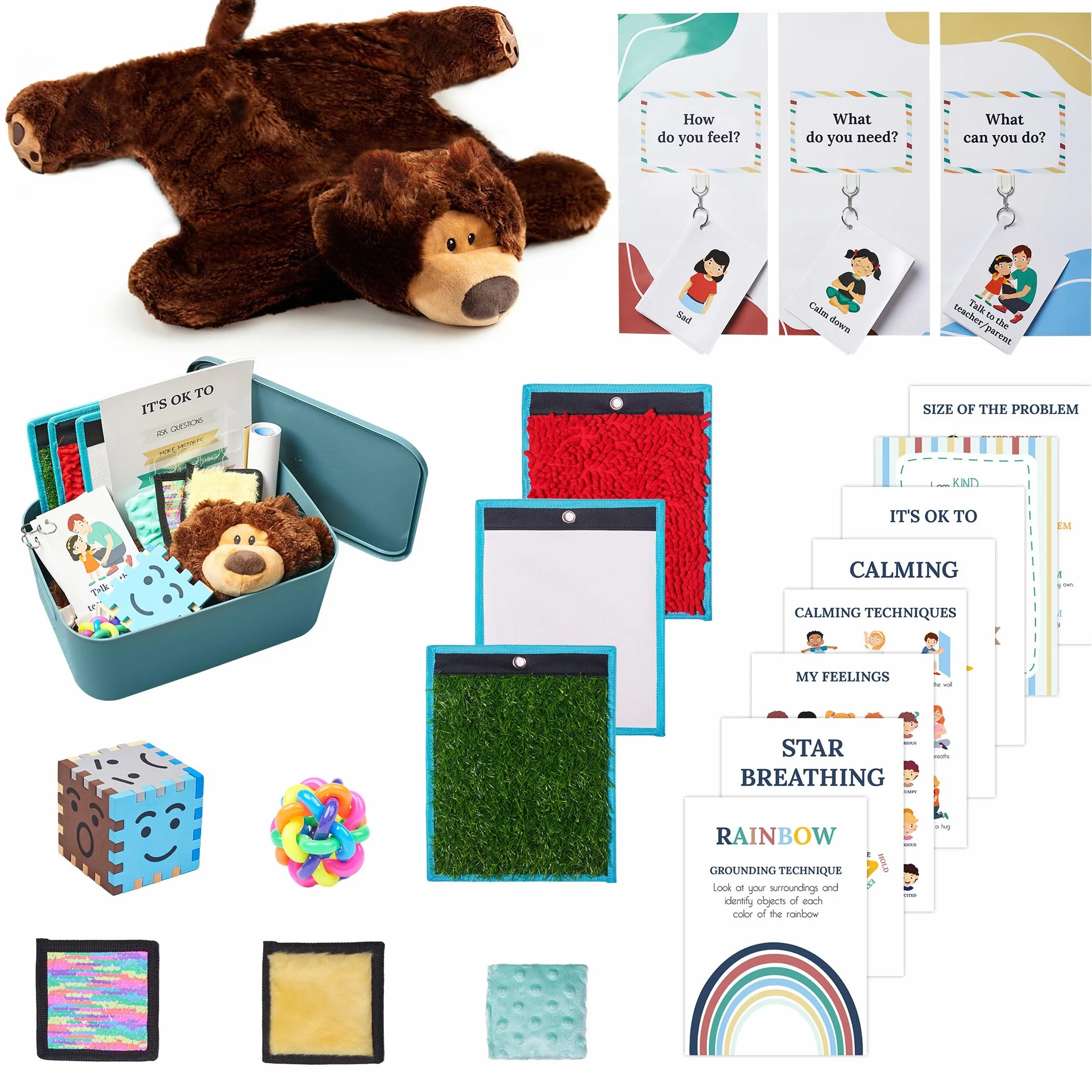 ODOXIA Rincón De Calma | Artículos para Niños | Pósters Relajantes para Aulas | Kit De Rincón De Calma con Carteles, Mural De Soluciones, Objetos Y Juguetes Sensoriales | Ideal para Aulas Y Hogares