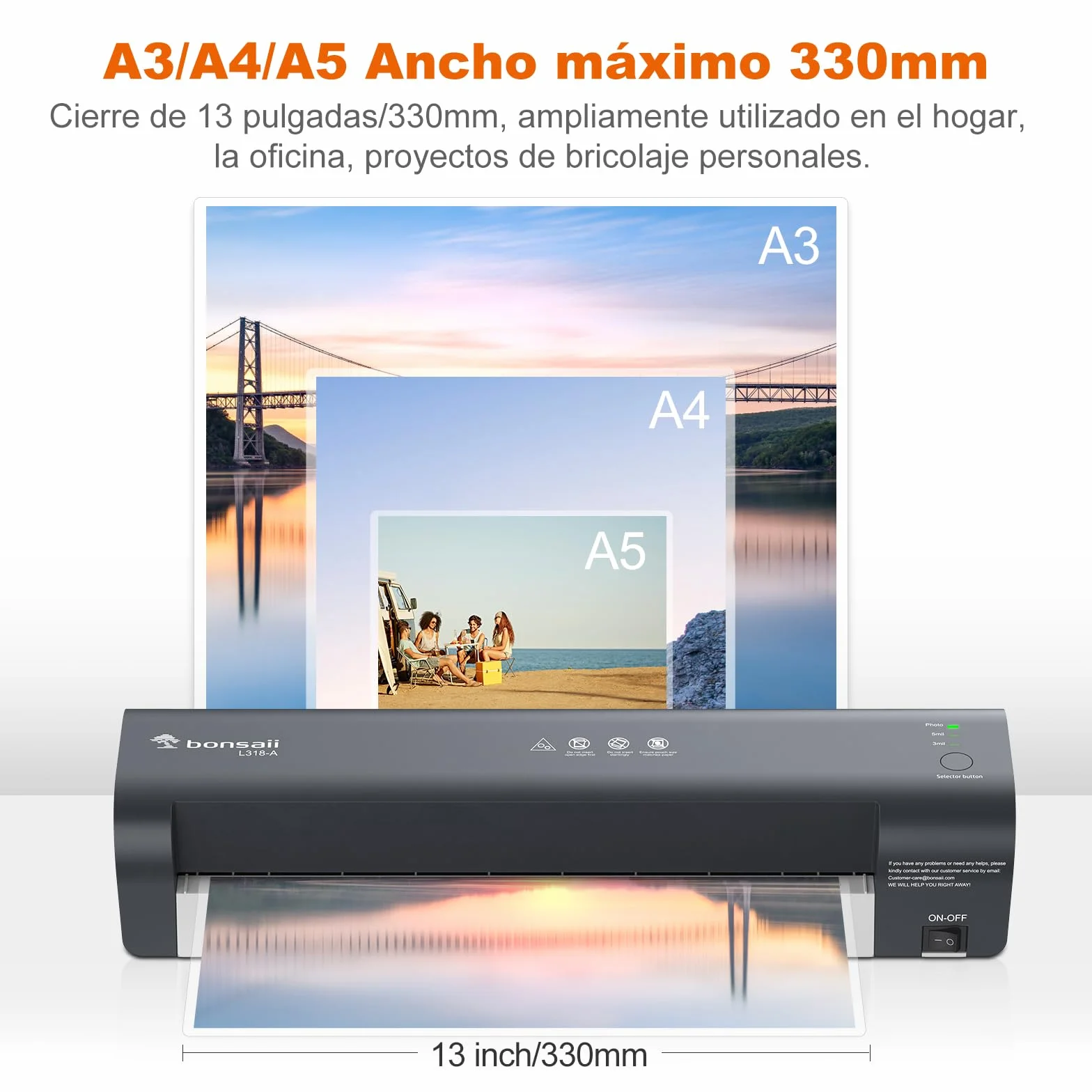 Bonsaii A3 Plastificadora 5 en 1, Laminadora con Cortador y Redondeador de Esquinas, Protección Contra Atascos (L318-A)