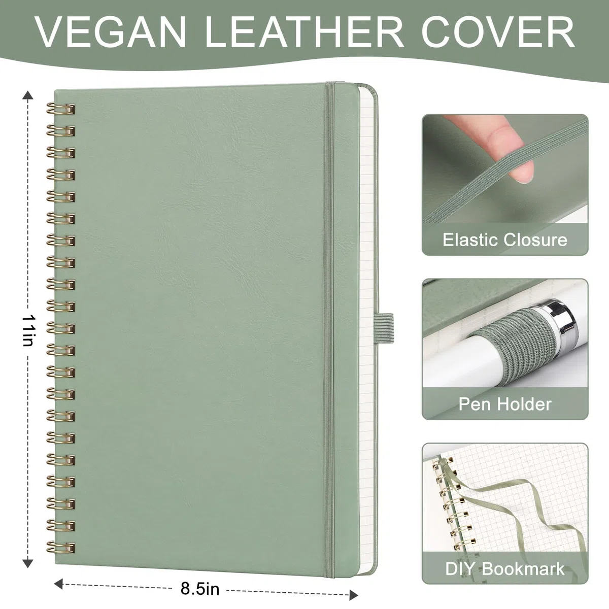 AHGXG Cuaderno de papel cuadriculado, cuaderno en espiral de 8.5 x 11 pulgadas, cuaderno de cuadrícula grande de cuero de tapa dura A4, papel gráfico grueso de 100 g/m², diarios para escritura