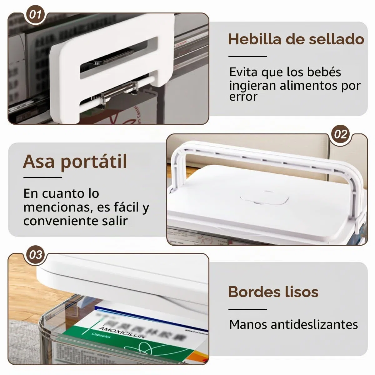 3 estantes para almacenar medicamento | 30 x 24 x 16 cm Caja de almacenamiento Asa portátil, transportable con cierre seguro Organizador multifuncional