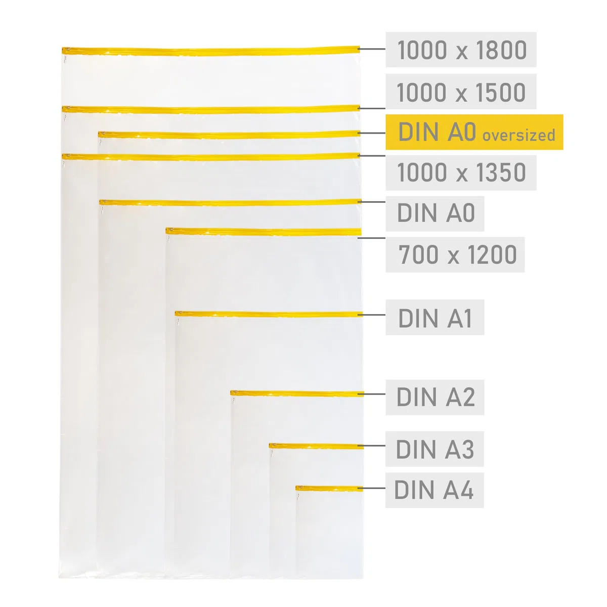 Carpeta Protectora de Planos en Polietileno 900x1400, DIN A0+, 5 Unidades | Bolsas impermeables resistentes a UV con cierre de cremallera para planos de construcción y proyectos en exteriores.