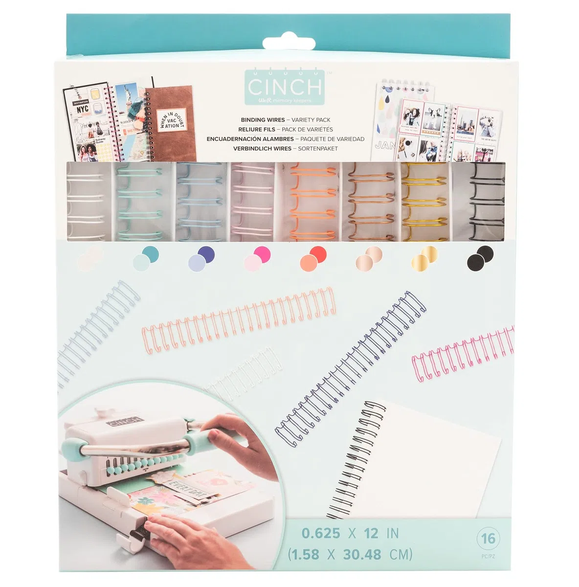 Cinch - Alambre de encuadernación para libros (paquete de 16 piezas, multicolor)