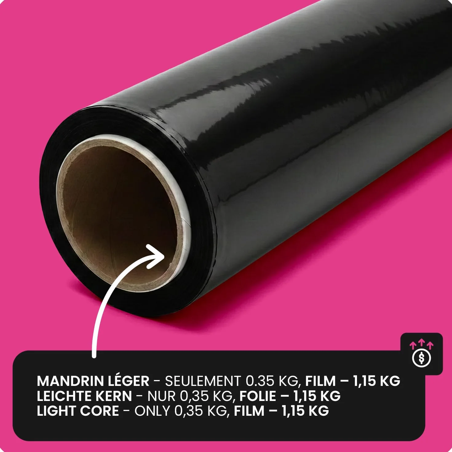 Netuno rollo film estirable negro 1,5 kg 50 cm 23 µm polietileno retráctil