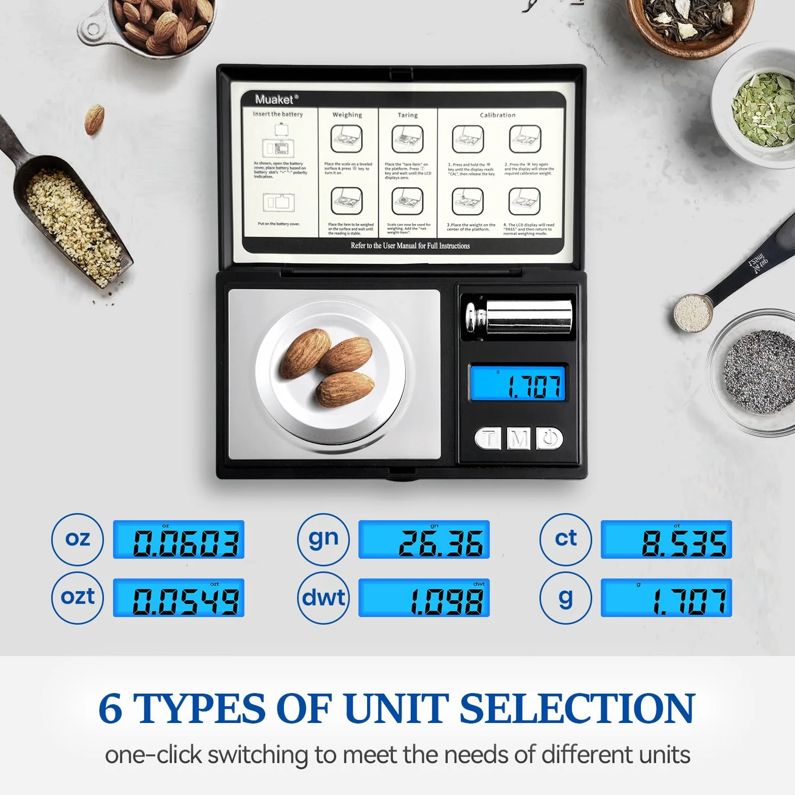 Báscula Precisión 0,001g/50g, Alta Precisión Balanza Miligramos con Pesas de Calibración, Balanza Precision Digital para Pesar Polvos, Medicamentos, Bascula Cocina con Pinzas y Bandeja, Negro