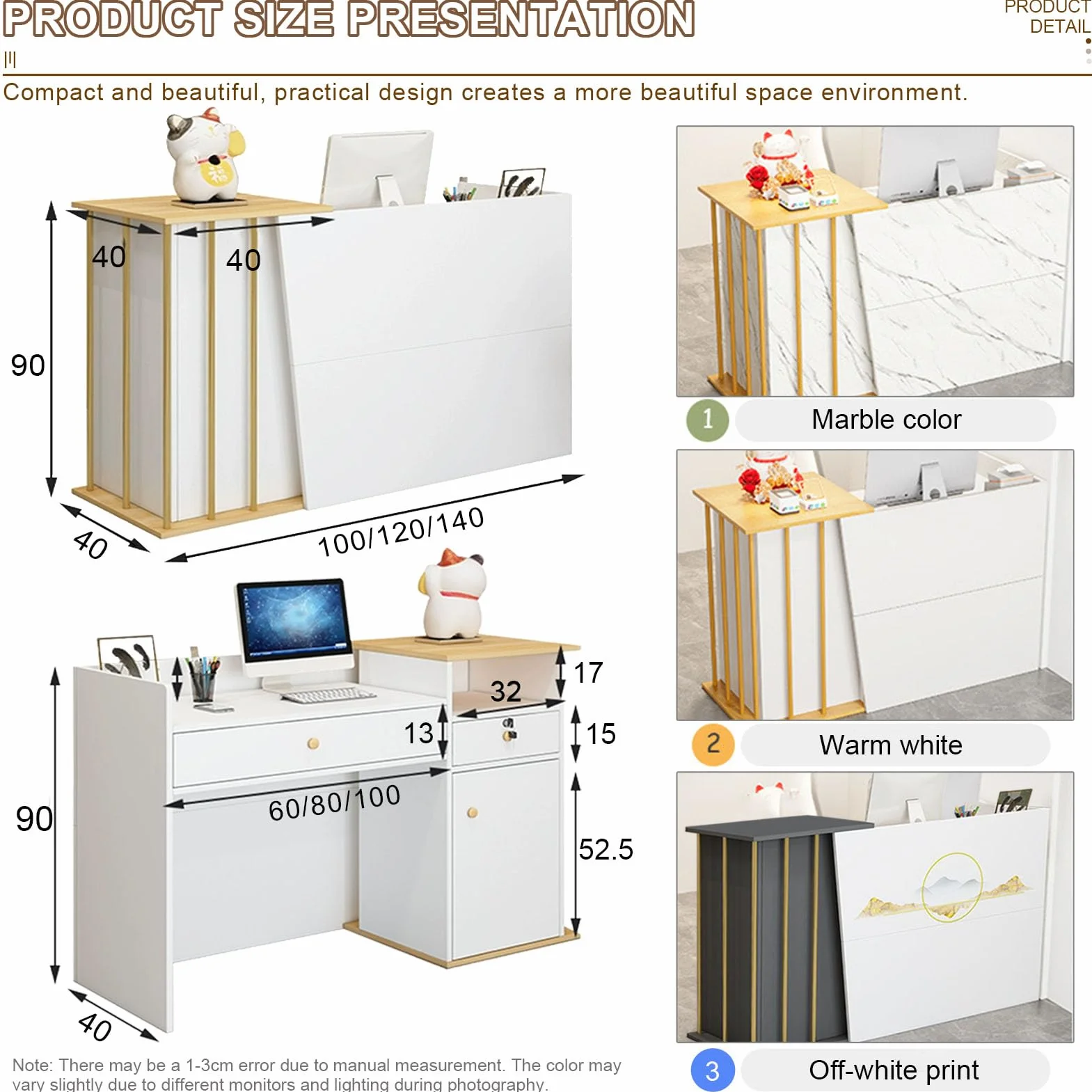 Mostrador Recepcion Madera con 4 Espacio de Almacenamiento Mostradores para Tiendas con 2 Cajones para Recepción para Oficina Clínica Tienda Ropa