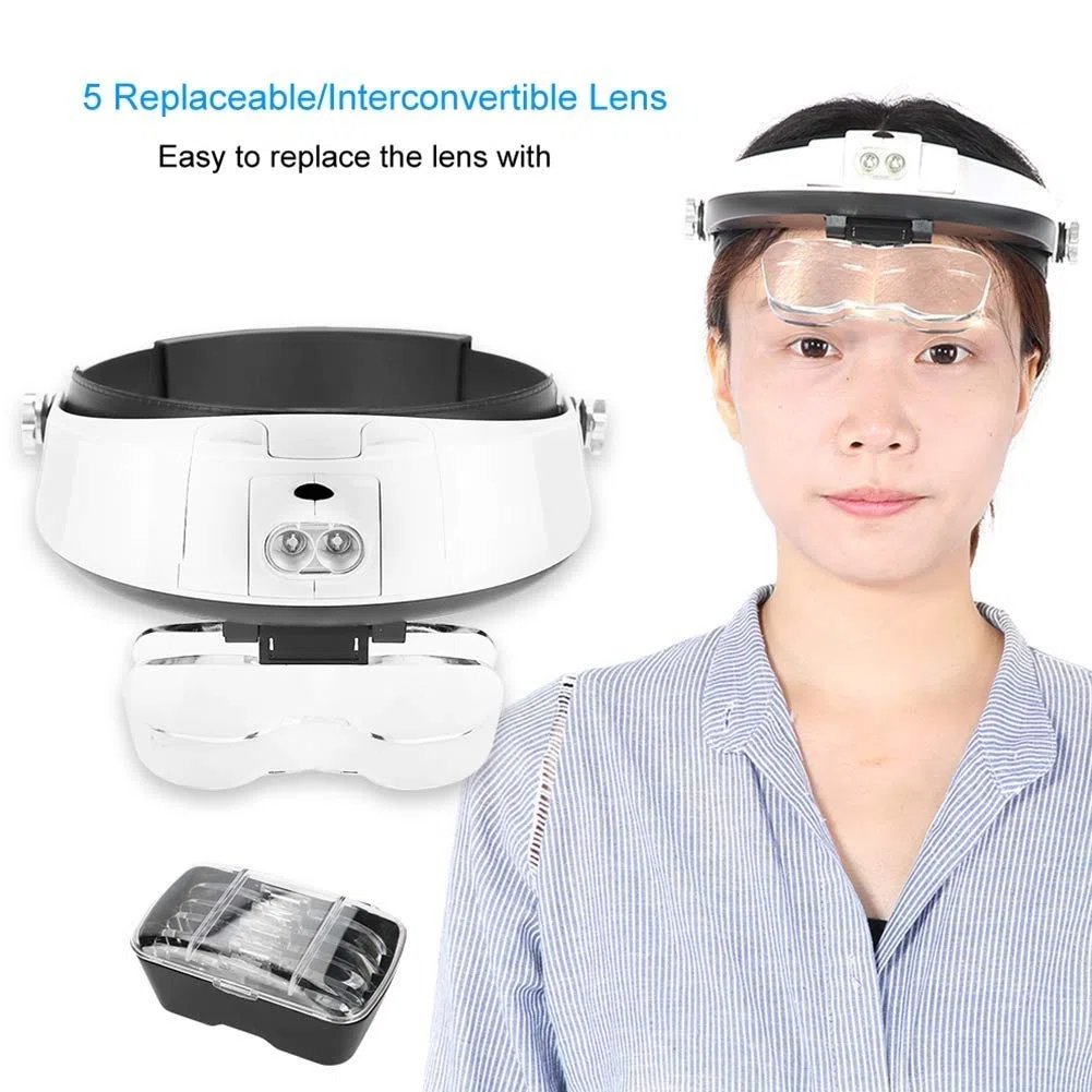 Headband Lupa Series Deluxe Head-Worn - Lupa de lectura con luz LED, lupa con luz con 5 lentes diferentes, hermoso paisaje,