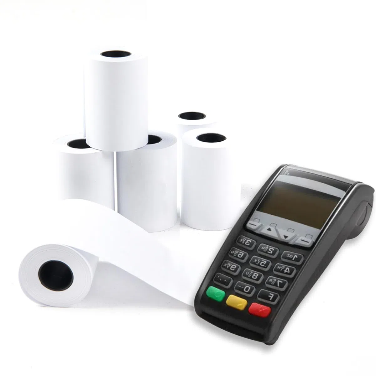 Rollos de papel térmico prémium de 57 x 40 mm para tarjetas de crédito PDQ, POS, EPOS, máquinas de tarjetas, Barclaycard, Verifone, Ingenico, Sagem, Spire, Pax, Worldpay [Paquete de 100] AVARTEK