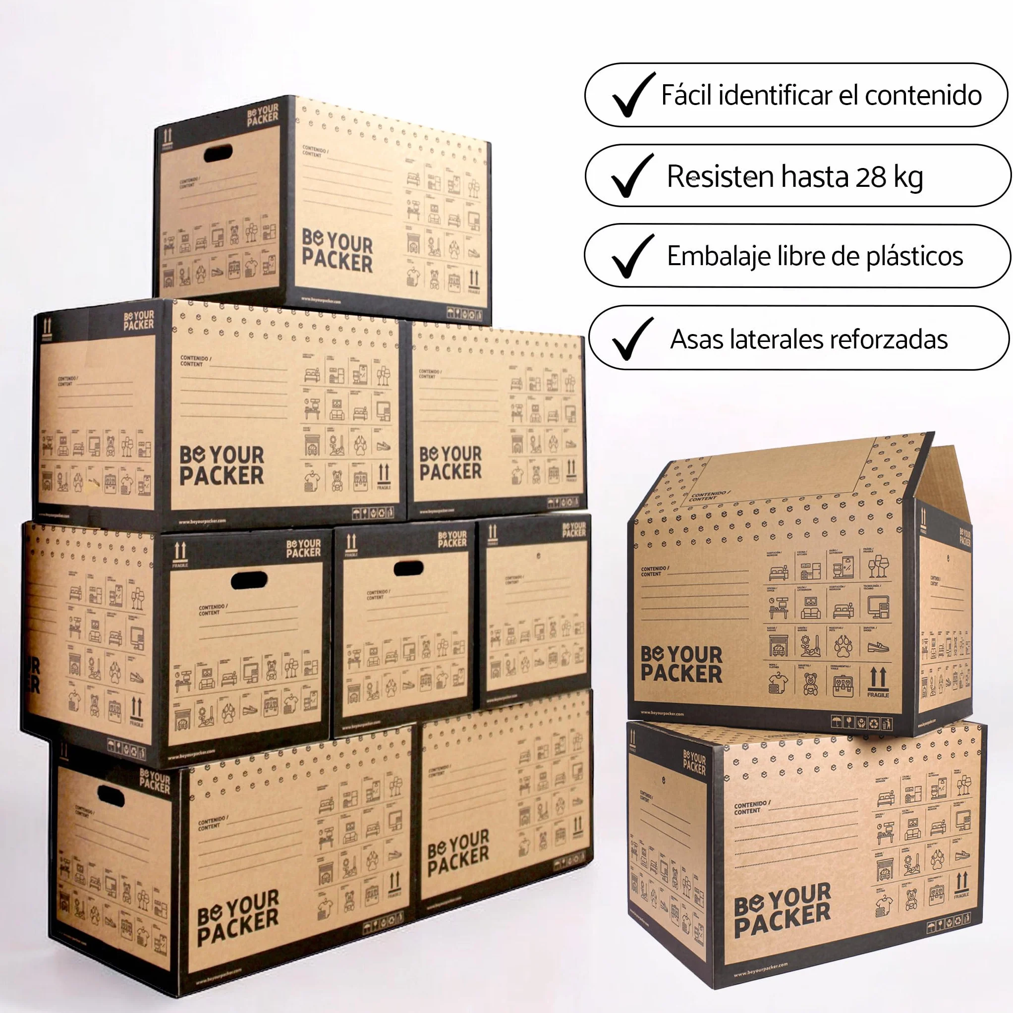 Cajas de Mudanza Grandes 60x40x40 cm con Asas, Pack de 10 |Be Your Packer