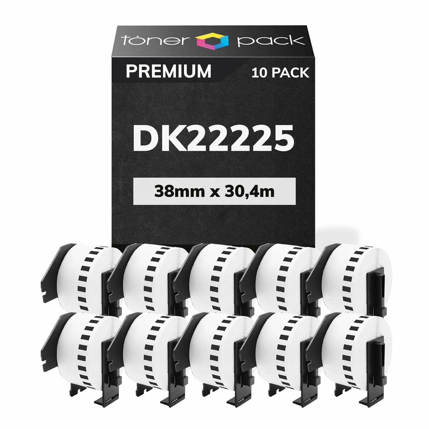 TONER PACK DK22225 Rollo de Etiquetas Cinta Continua 38mm x 30.48m DK-22225 para Brother QL 1000 1050 1050N 1060N 1100 500 560 570 580 600B 650TD 700 710W 720NW 800 810W 820NWB (10 Unidades)