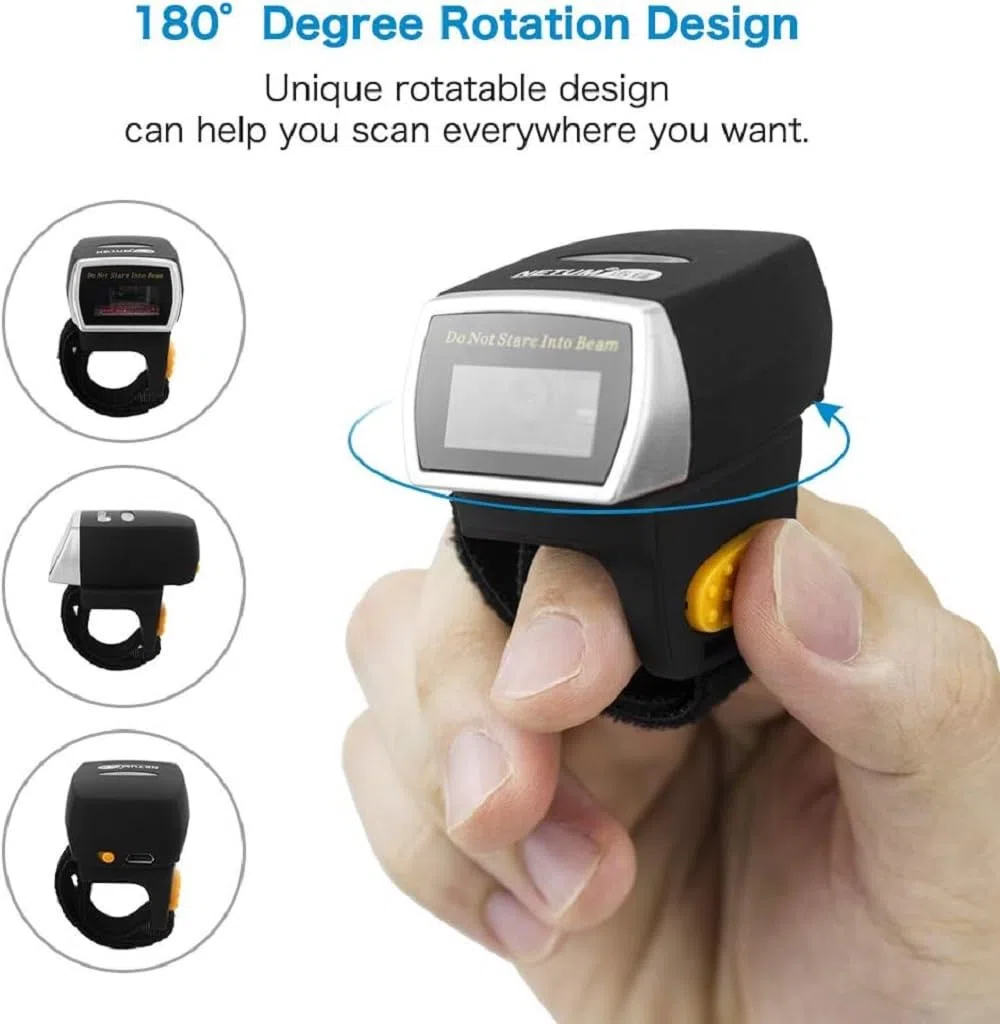 NETUM Mini Escáner de Código de Barras CCD Bluetooth Anillo Portátil Inalámbrico 1D CCD Lector de Código de Barras para el Pago Móvil Pantalla de Ordenador Compatible con Android/iOS/Windows NT-R3
