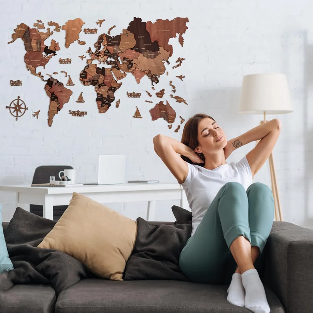 Mapa Del Mundo De Madera- Decoración De Pared 3d Detallada De 100x60 Cm, Acento Moderno En El Hogar, Pieza Decorativa, Diseño De País Con Una Construcción Duradera | Arte De Pared De Mapa Con Estilo D