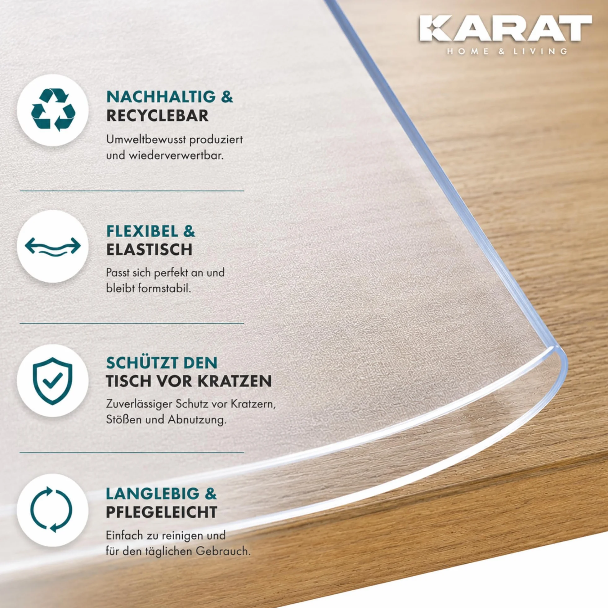 KARAT Protector de mesa transparente mate con borde biselado, mantel a medida, tamaño a elegir, lámina protectora mate, protector de mesa (Imperial, ancho 80 x largo: 160 cm)