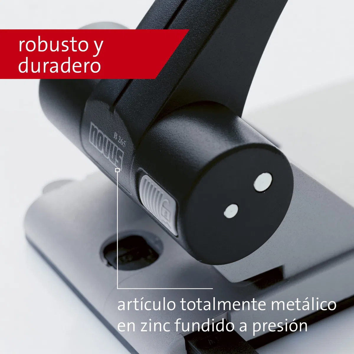 Novus B265 - Perforadora (con brazo de fijación, capadidad de perforación: 65 hojas), color negro y gris