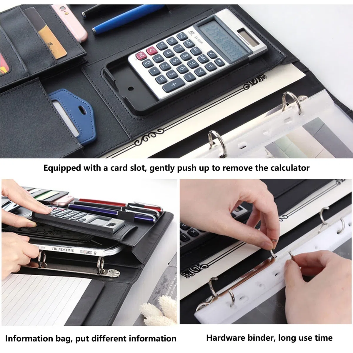 Funda de cuero para conferencias A4 con cremallera, maletín impermeable para reuniones de negocios, carpeta de anillas, portapapeles, bloc de notas, carpeta de portafolio, carpeta organizadora de