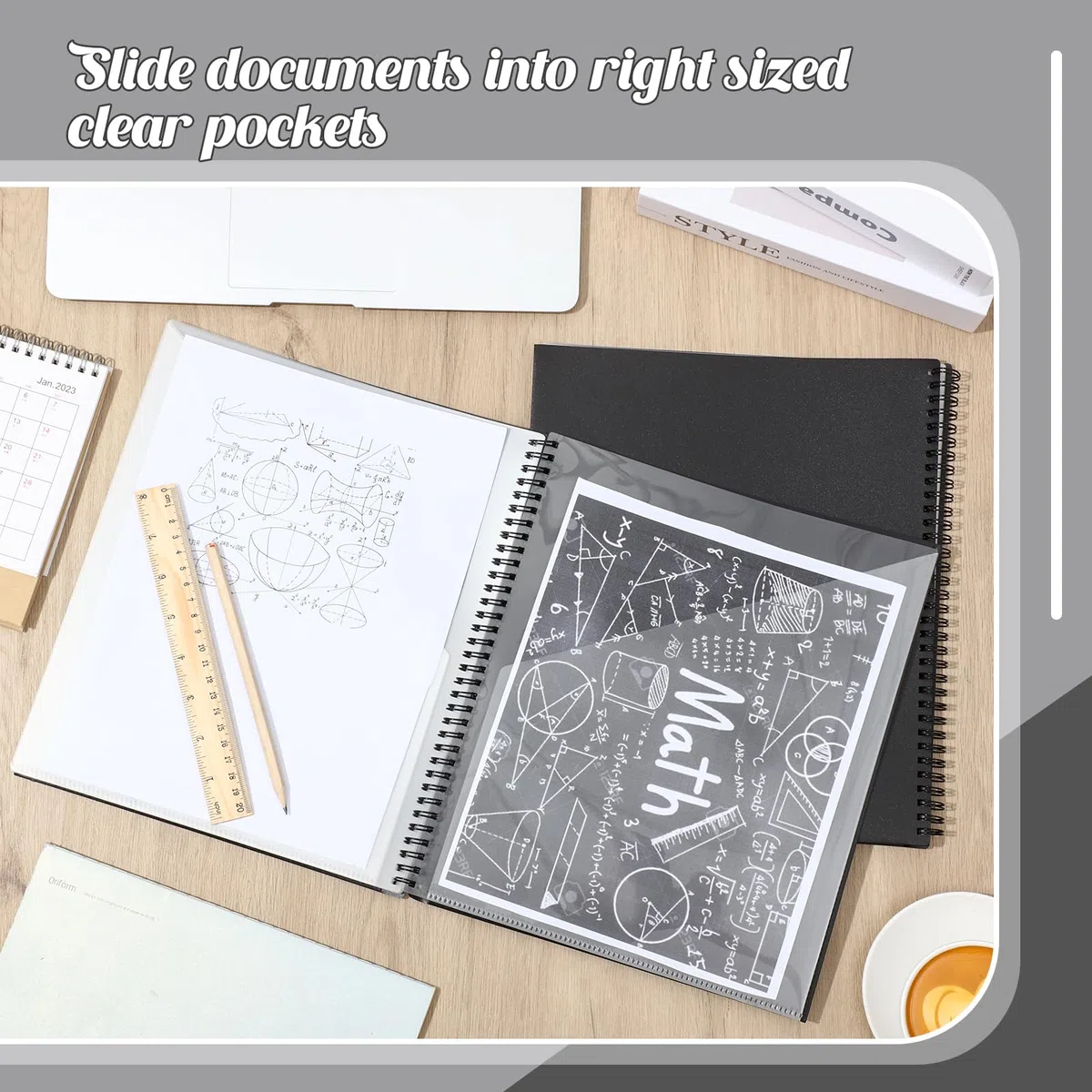 Qilery Carpetas de 8 piezas con bolsillos en espiral, 10 bolsillos, organizador de carpetas con 8 bolsillos transparentes, carpeta de documentos, carpeta negra con fundas de plástico para escuela,