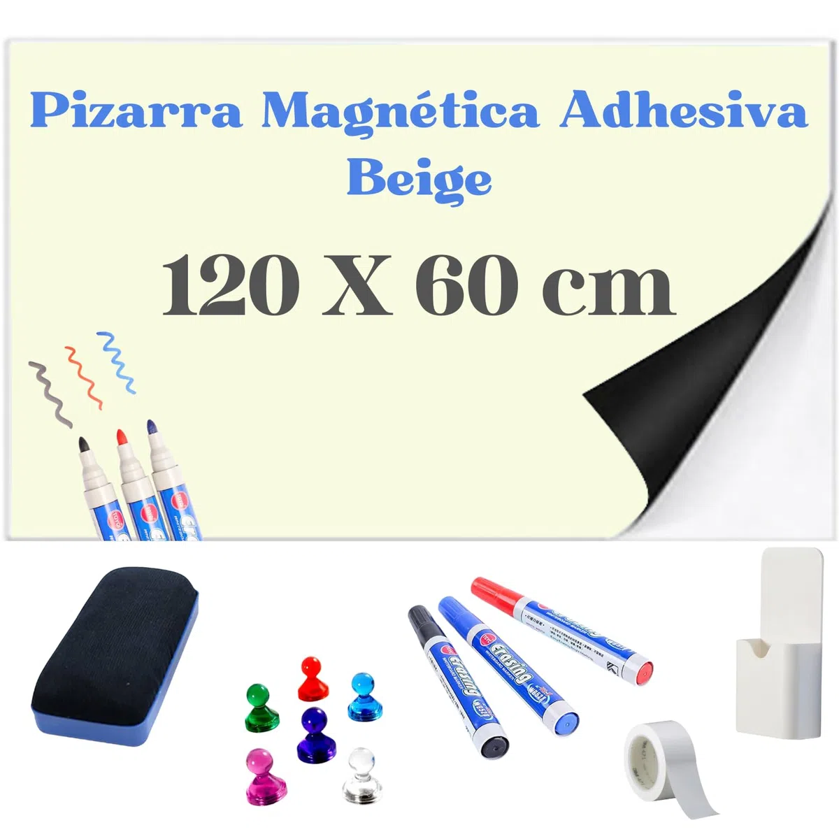 Pizarra magnetica pared – Rollo pizarra adhesiva de diseño moderno y funcional – Pizarra grande fácil de instalar para cocina, estudio u oficina doméstica (120 X 60 BEIGE)
