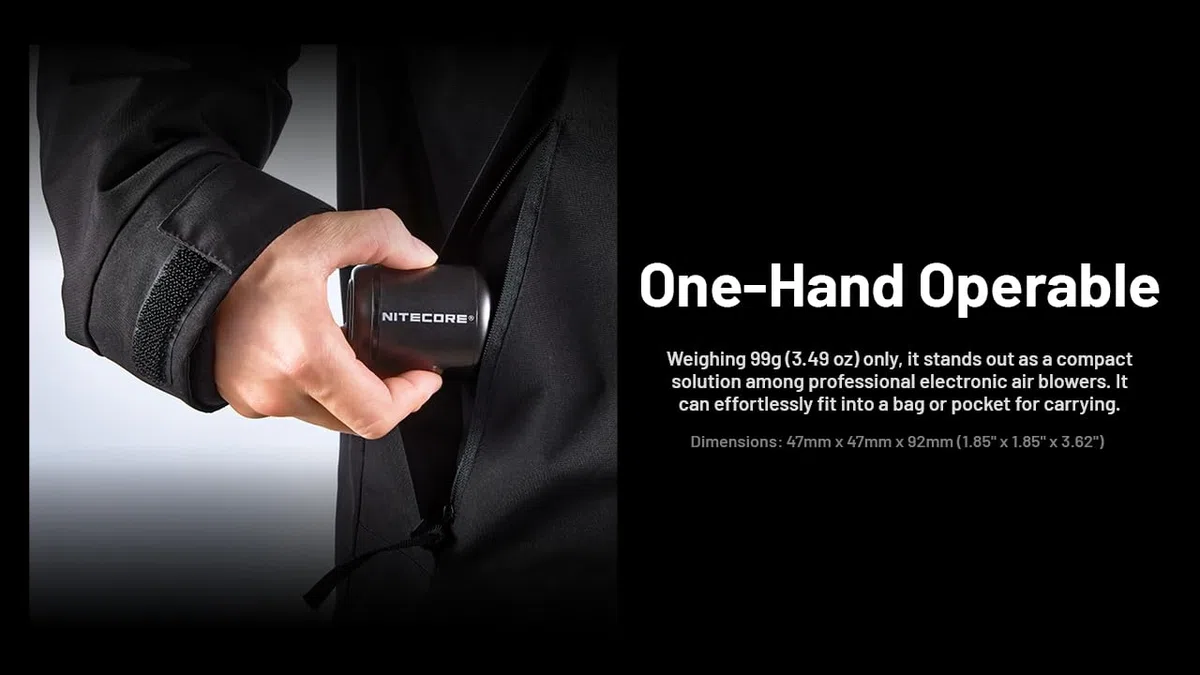 Nitecore BB Nano - Soplador de aire eléctrico con filtro para limpiar cámaras, lentes, teclado, computadora, laptop y electrónica, recargable por USB-C portátil con filtro y cable de carga Lumentac