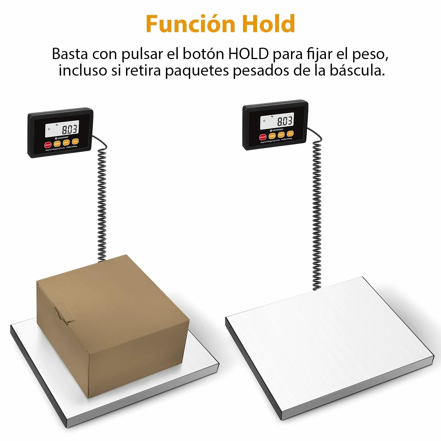 UNIWEIGH Bascula Postal Digital 440lb x 10g Plataformas de Acero Inoxidable Balanza Pesada con Retención Tara Pantalla LCD