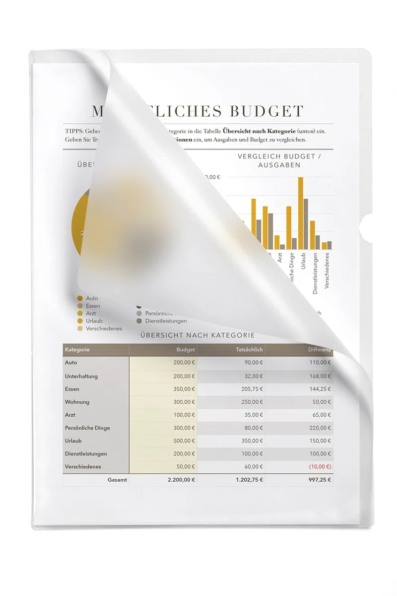 Durable 219619 Sobre transparente A4 Premium, papel duro, bolsa con 10 piezas