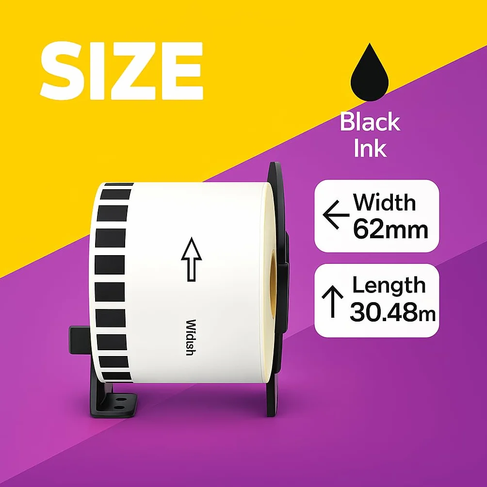 5x DK-22205 62 mm x 30,48 m Cintas de Etiquetas continuas compatibles para Brother P-Touch QL-1050 QL-1060N QL-1110NWB QL-1100 QL-500 QL-500BW QL-570 QL-580 QL-700 QL-710W QL-800 QL-810W QL-820NWB