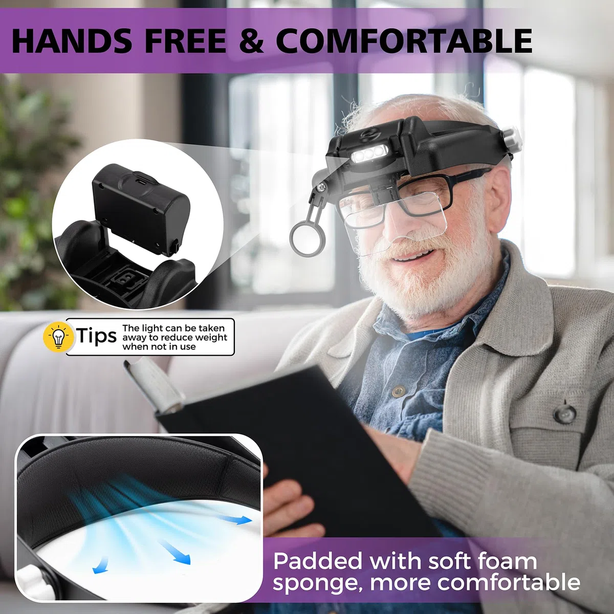 Lupa con luz manos libres, lupa de 1X a 14X para trabajo cercano, auriculares de lupa ajustables para joyeros con lentes intercambiables 1x, 1.5X, 2X, 2.5X, 3.5X para pasatiempos, monedas,