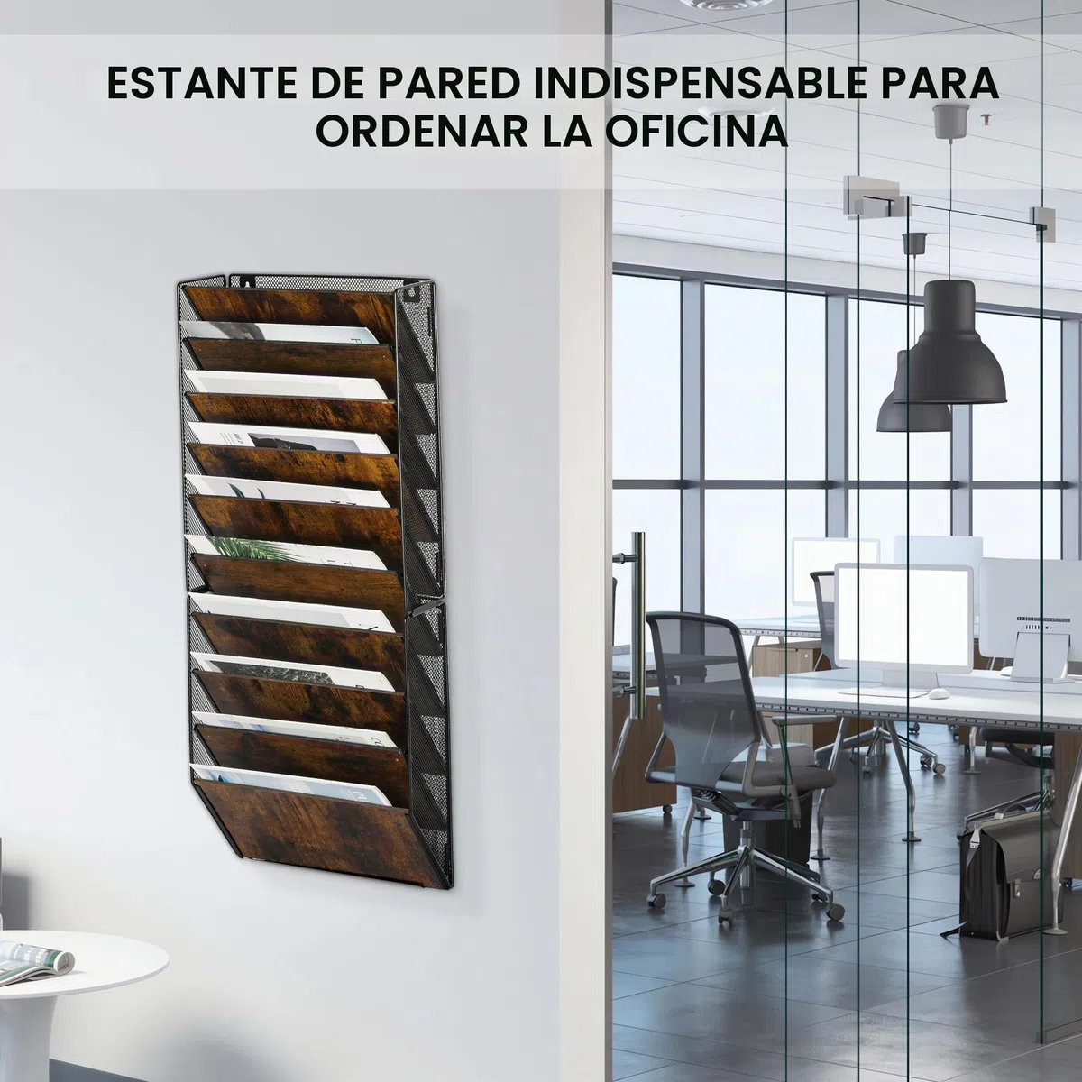 Revistero Pared 10 Niveles Metálico - Organizador Pared A4, Archivador Oficina Porta Documentos y Revistas, Carpeta Colgante para Archivos, Hogar Escuela (Negro/Antiguo)