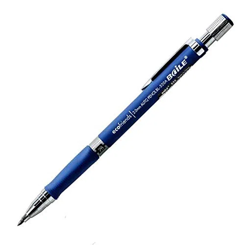 Lápices 2B Azul Negro Portaminas Bolígrafo Mecánico Lápiz de Dibujo Técnico Lápiz de Mina 2.0mm 2B Dibujo Boceto Examen Material de Repuesto (Plateado) (A)