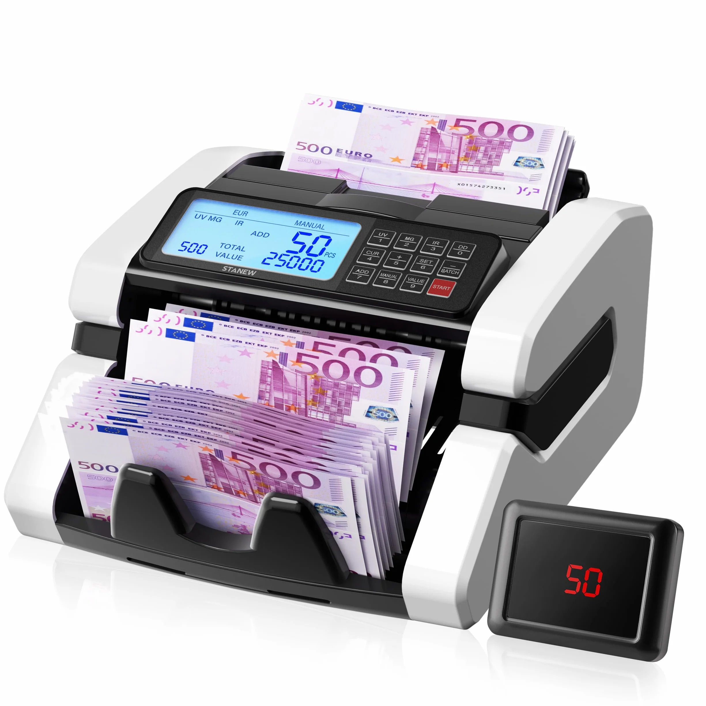STANEW Contadora de Billetes, Multiple Counting Modes, UV/MG/IR Detección, >1000 PCS/Min, EUR/USD/GBP