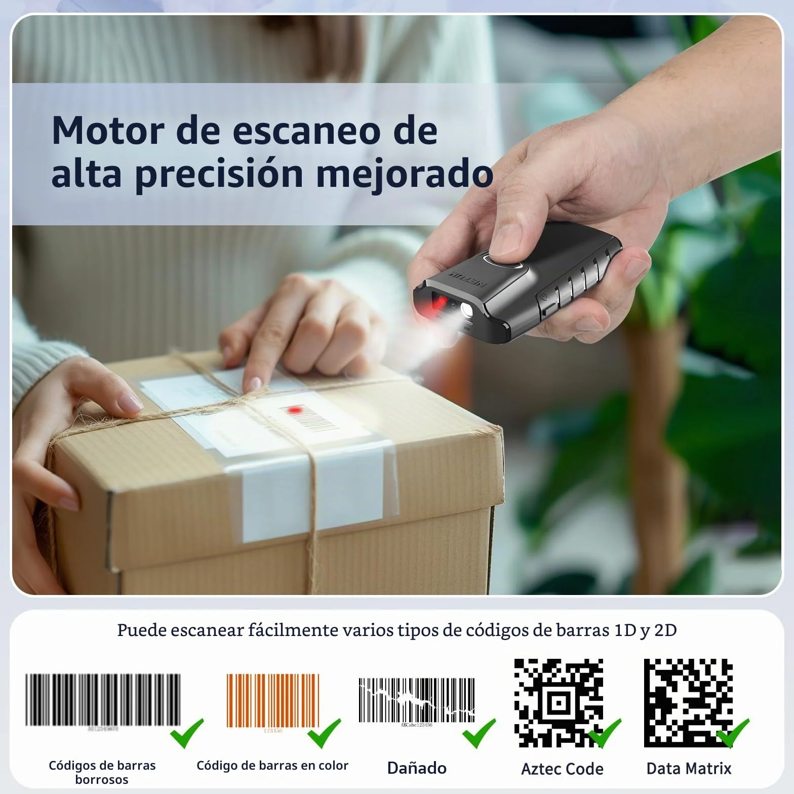 NETUM Escáner de código de Barras 2D Bluetooth, Lector de código de Barras QR 3 en 1 automático Escanear Clip Trasero Trabajo con Tableta iOS Android Windows MacOS inventario de almacén POS
