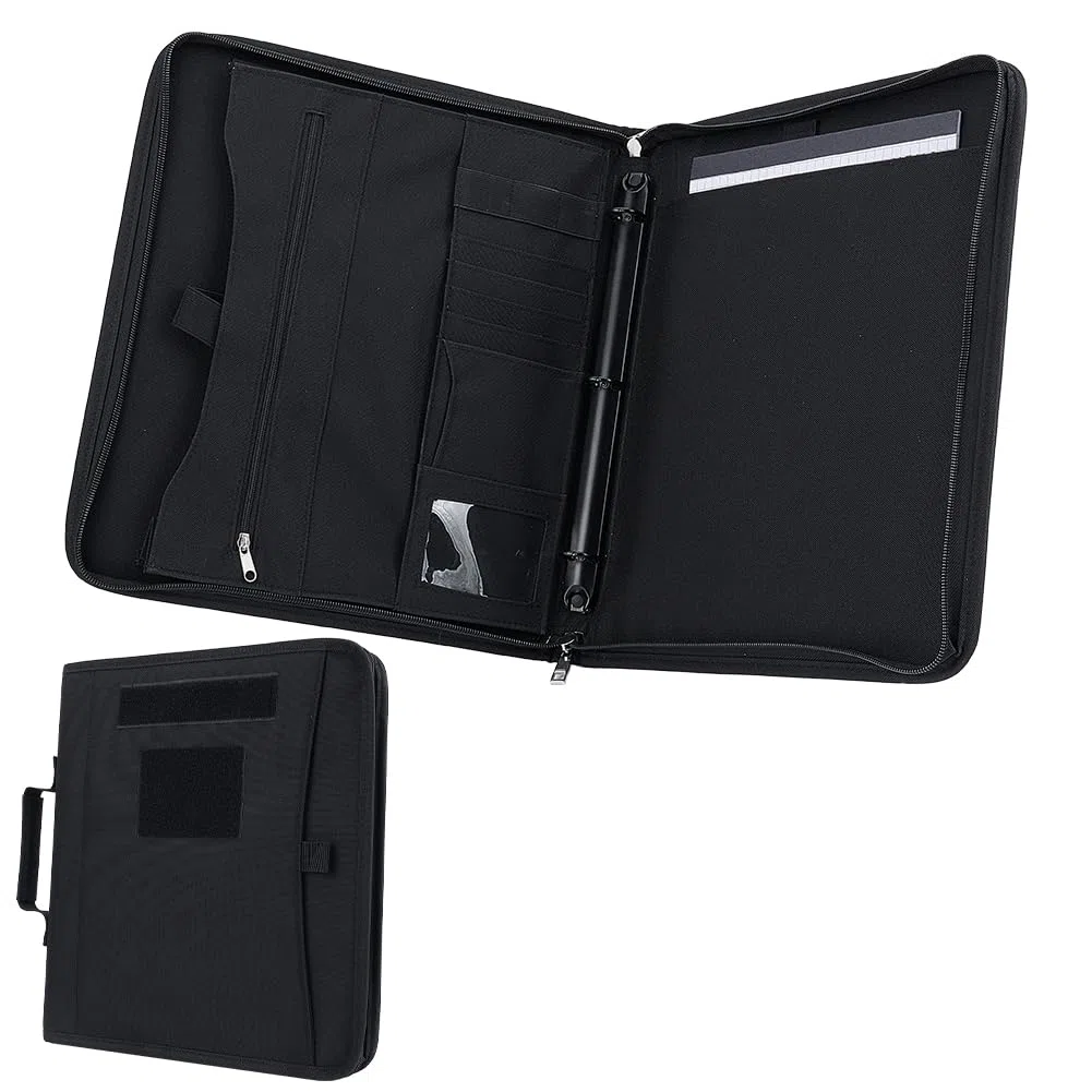 OLYCRAFT Carpeta táctica con cremallera y carpeta desmontable de 3 anillas, cubierta táctica para cuaderno con papel de carta A4 para planificadores, viajes, oficina