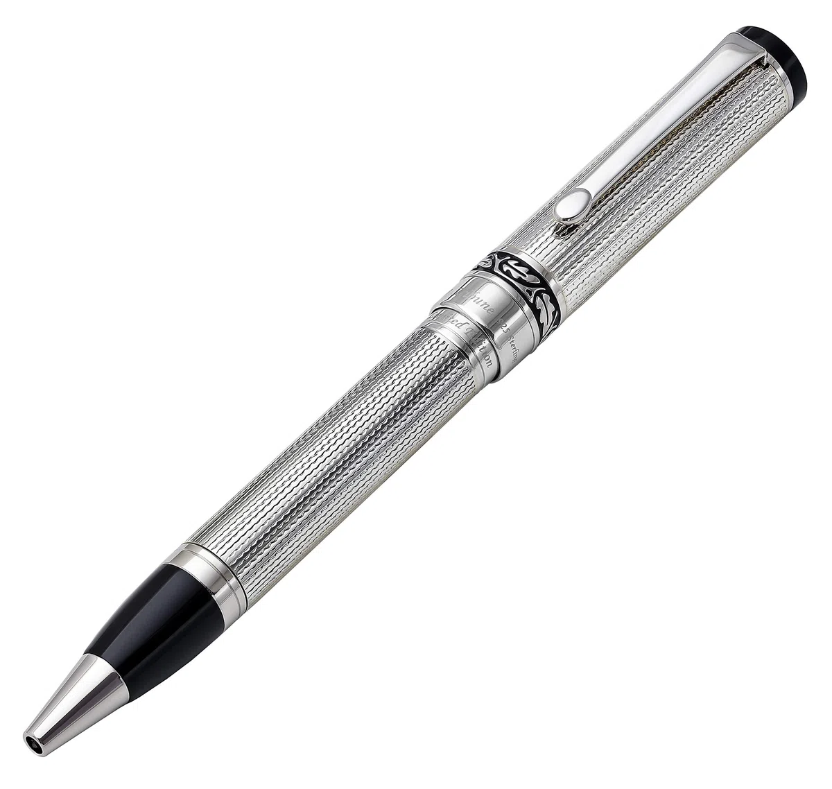 Xezo Tribune Twist Action - Bolígrafo de punta media, barril de plata de ley maciza con piezas chapadas en platino puro, hecho a mano, edición limitada de 300, serializado