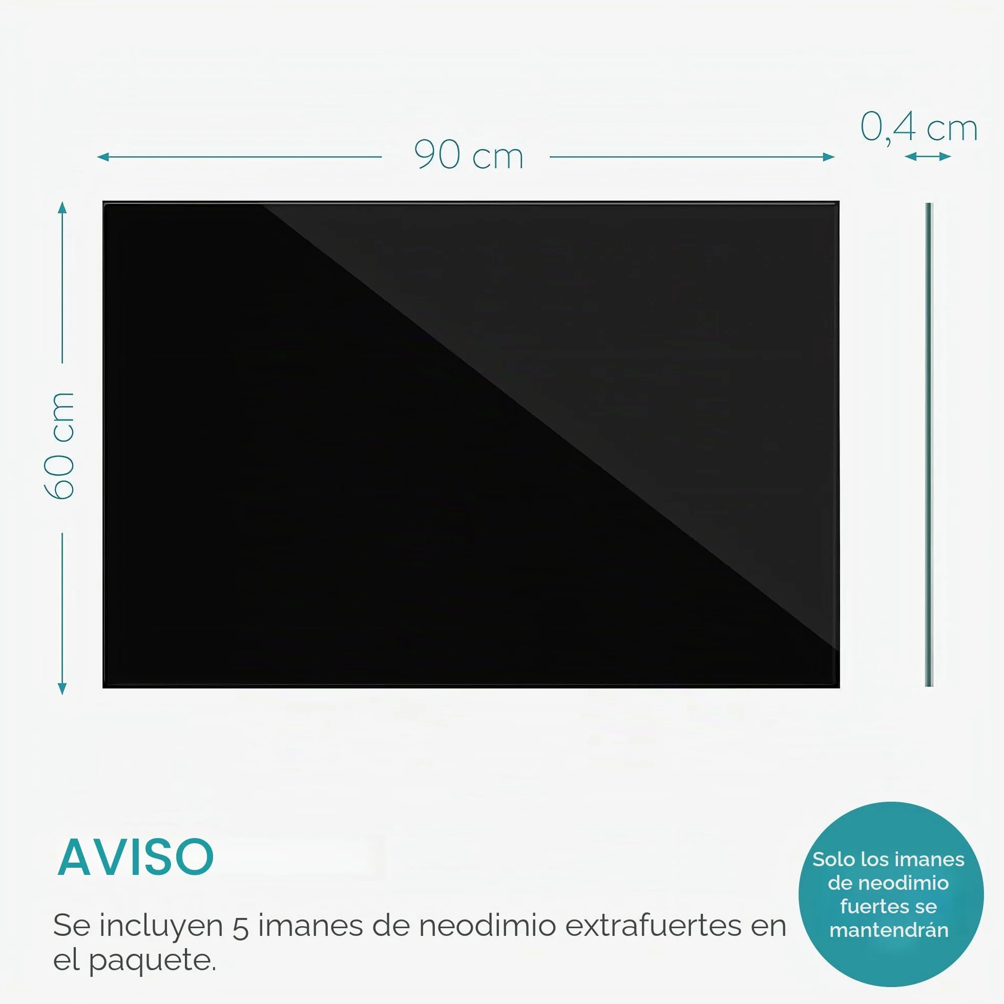 Navaris Pizarra magnética de Vidrio - Tablero de Notas de Cristal de 90 x 60 CM - Tablón de recordatorios con rotulador imanes y Soporte - En Negro