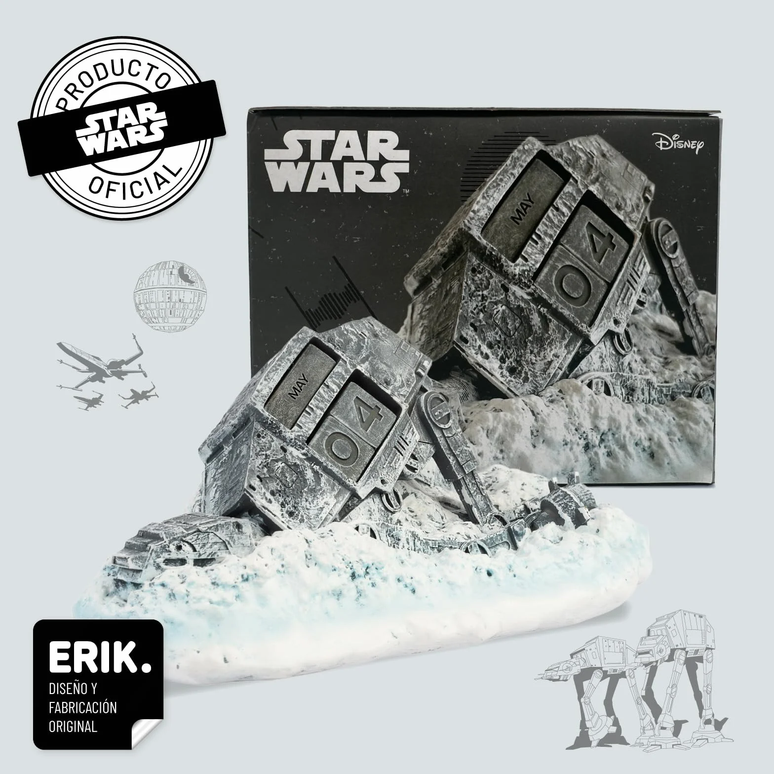 Calendario Perpetuo Star Wars 3D - Figura Atat Derribado Decoracion Habitacion Juvenil - Calendario sobremesa para niños y adultos │ Star Wars Regalos Merchandising