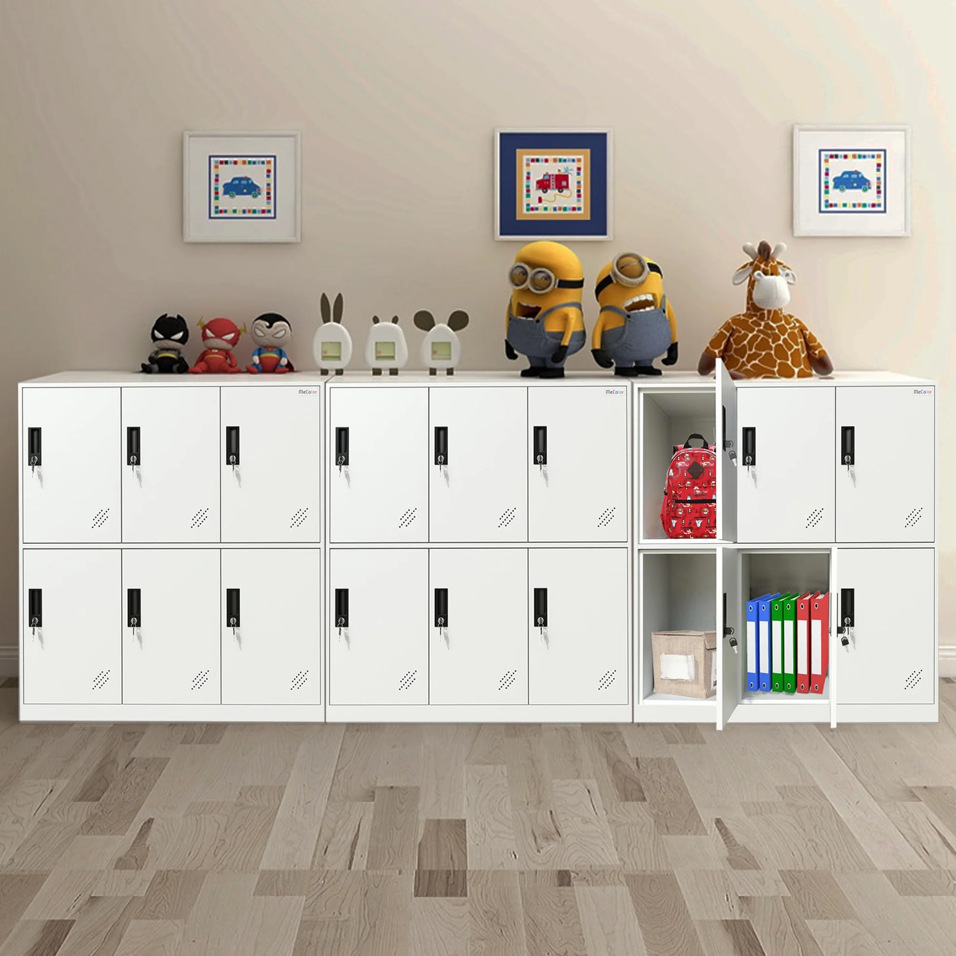 MECOLOR Taquilla de Almacenamiento de Metal con Cerradura, Blanco (6D)