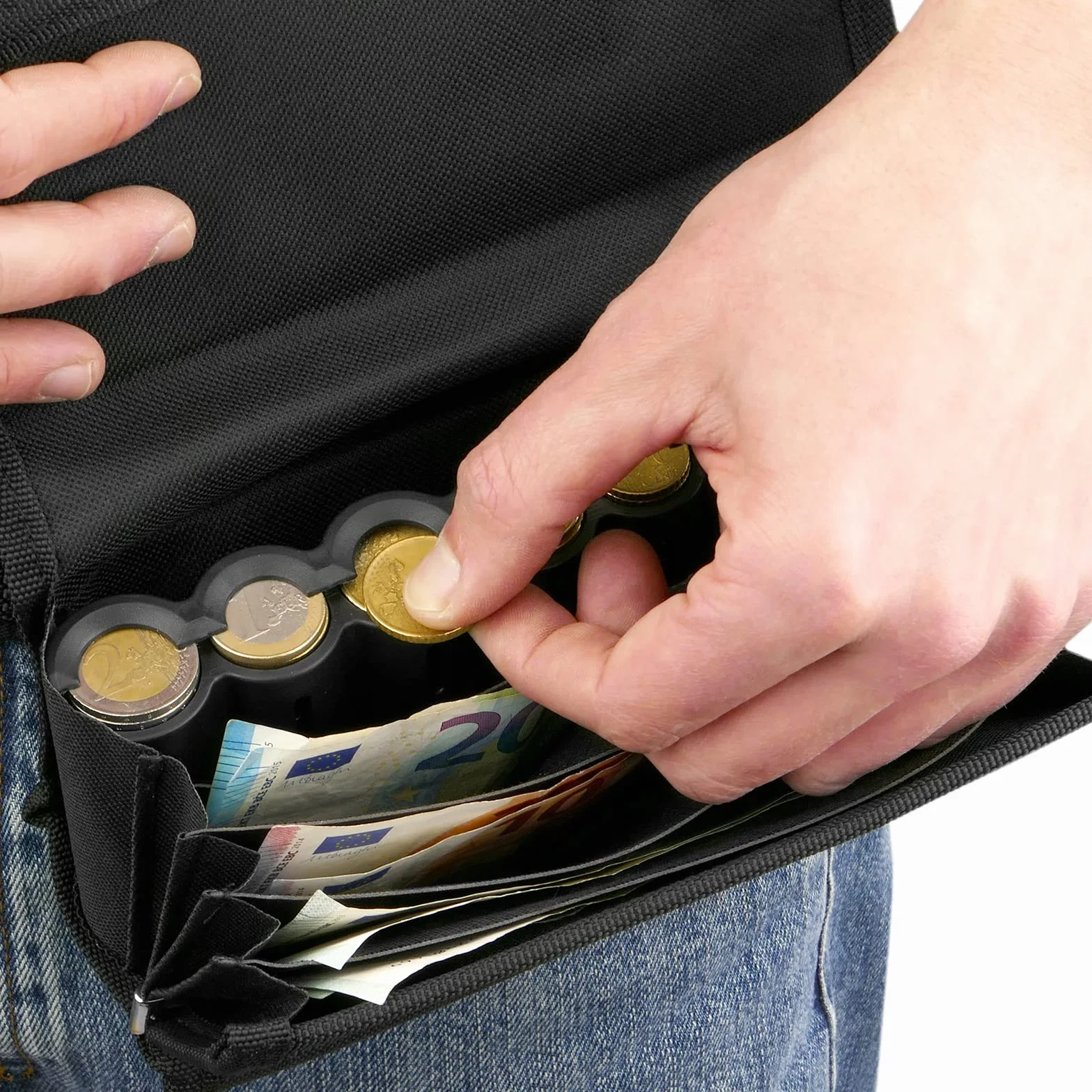 PrimeMatik Cartera de Camarero para Billetes y Monedas de Euro con Clasificador y Cierre magnético