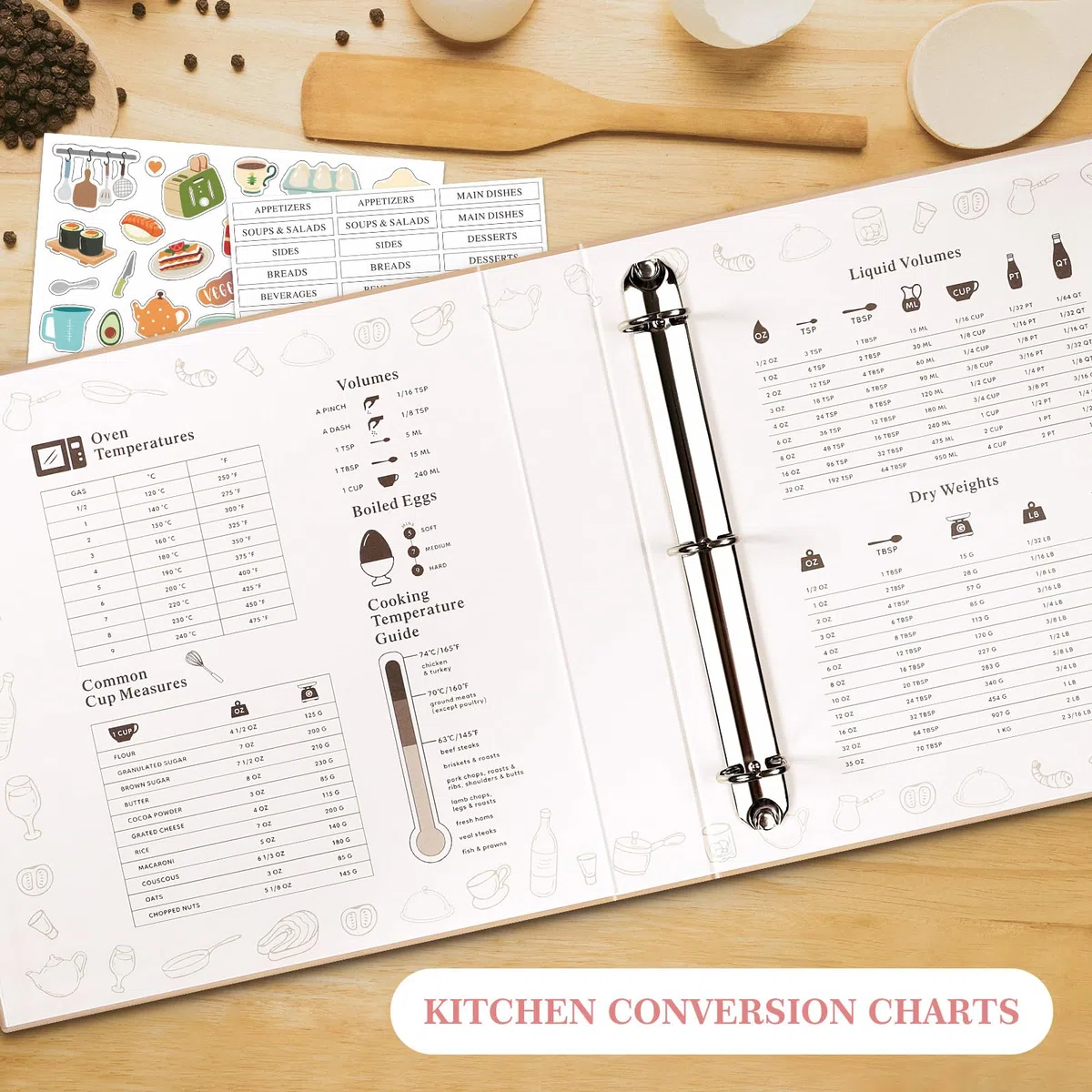 Lanpn Carpeta de Anillas para Recetas, Recetario de 3 Anillas con 8 Fundas, Recipe Journal Book Binder, Libro Recetas Cuaderno Recetas en Blanco, Recetario de Cocina para Escribir, Verde, Inglés