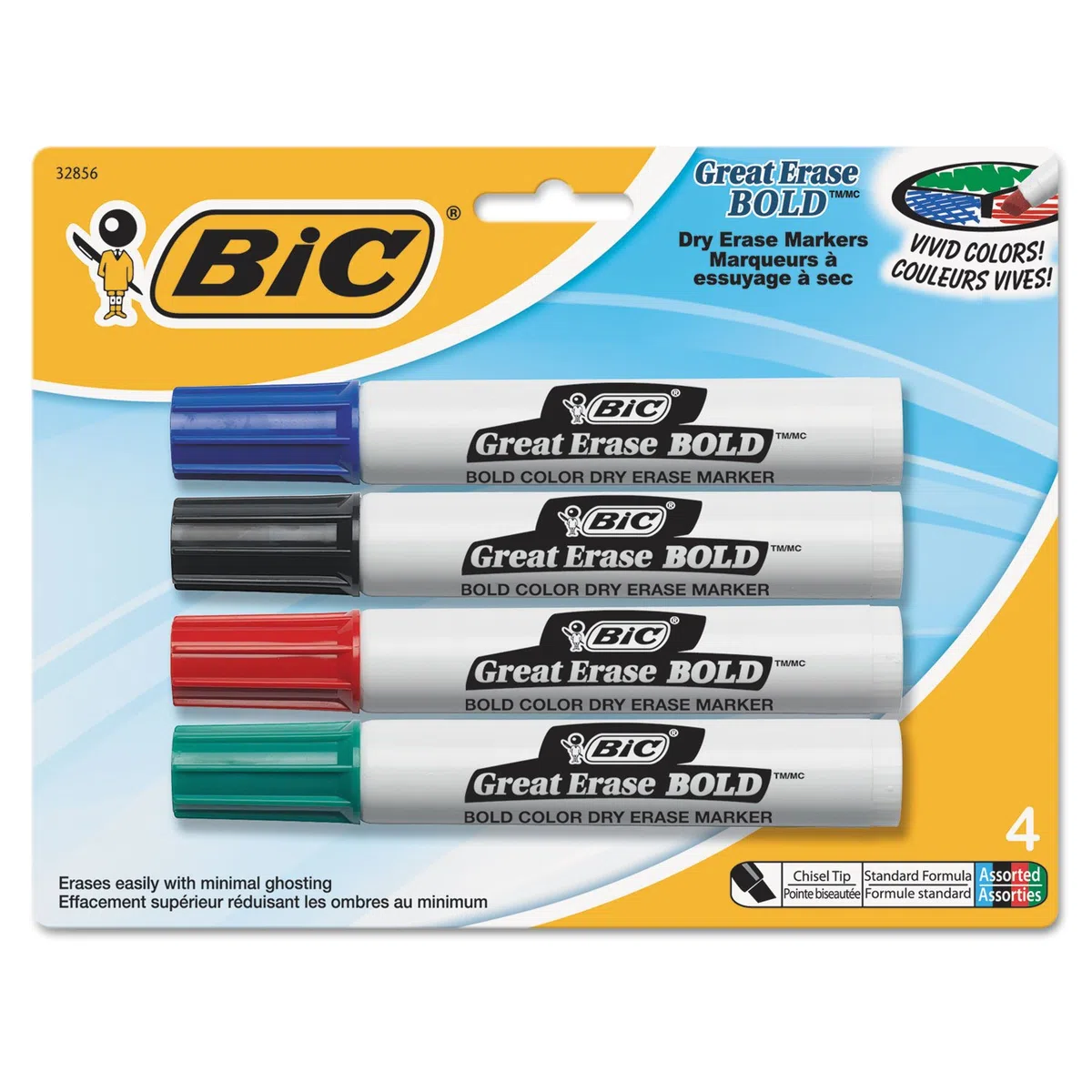 Bic Ink - Rotuladores de Punta de cincel de borrado en seco – Azul, Negro, Rojo y Verde