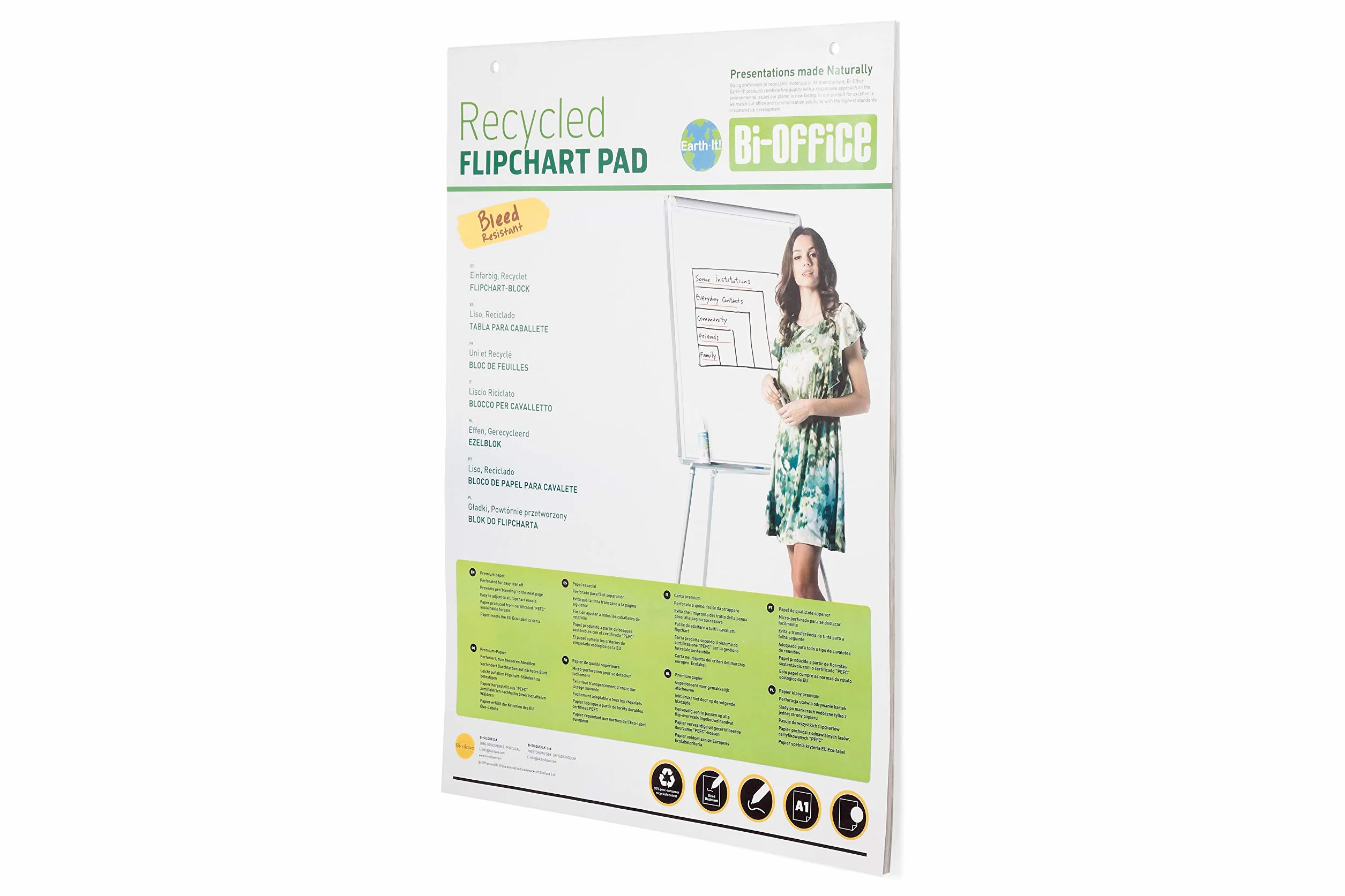Bi-Office Earth Bloc de Papel Reciclado Pizarra Rotafolios 40 Hojas 55 g/m² Paquete 5